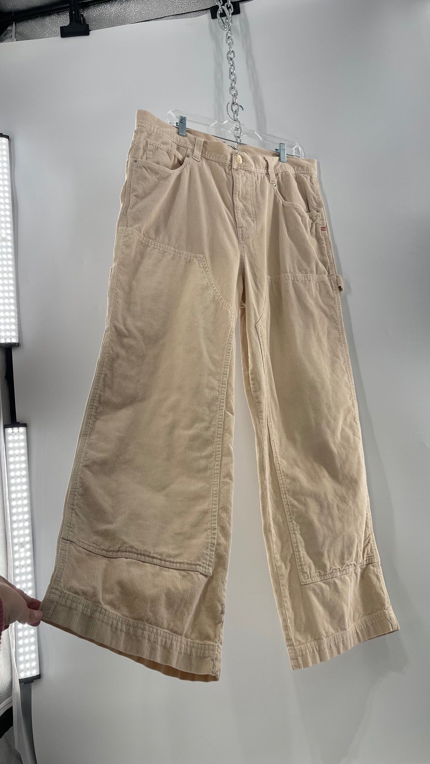Urban Outfitters BDG Beige Corduroy Cargos with Leg Patches (36)