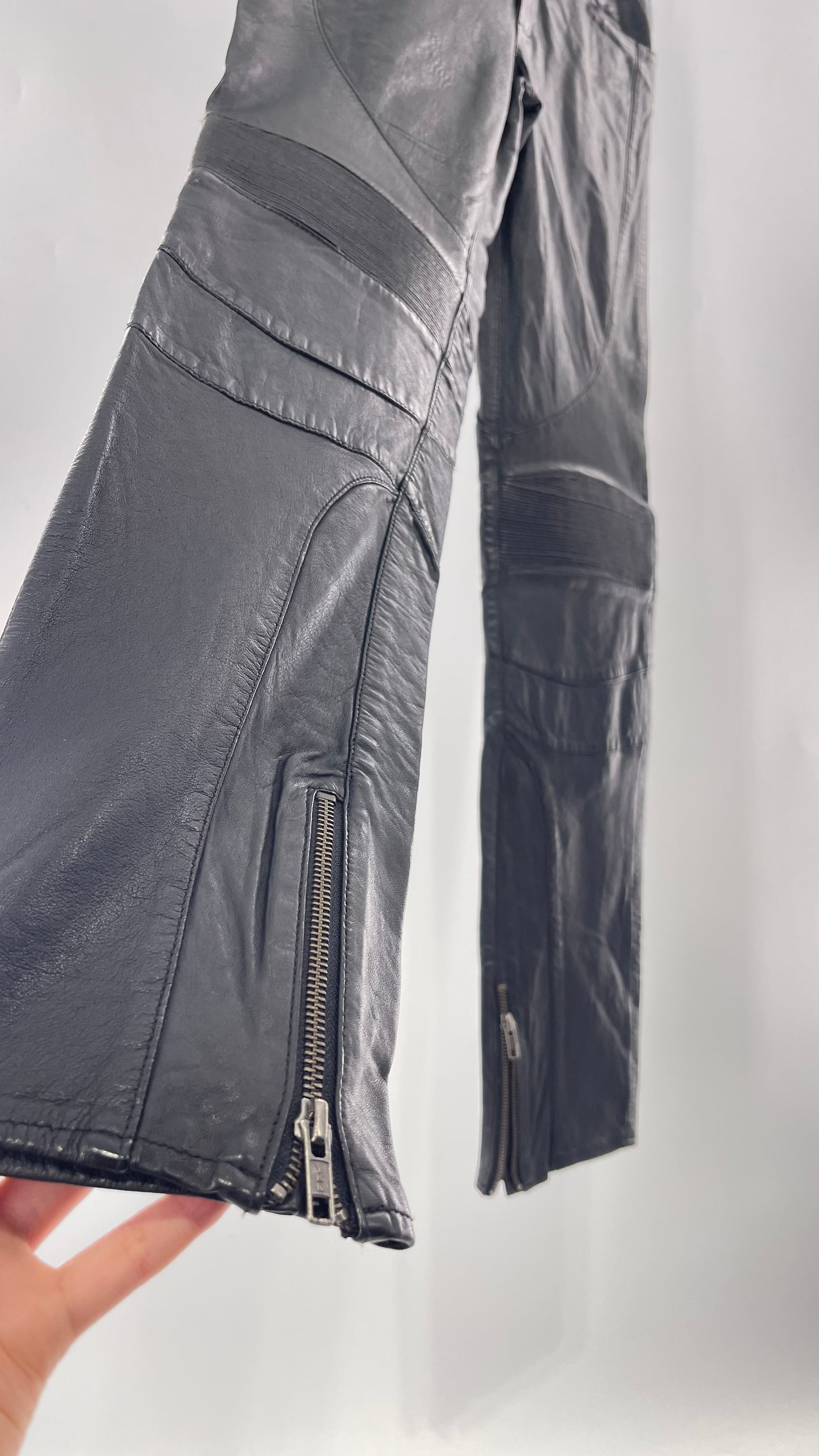LAMARQUE 1990s Collection Vintage Black Leather Moto Style Pant with Panels, Ribbing and Zipper Details (6)