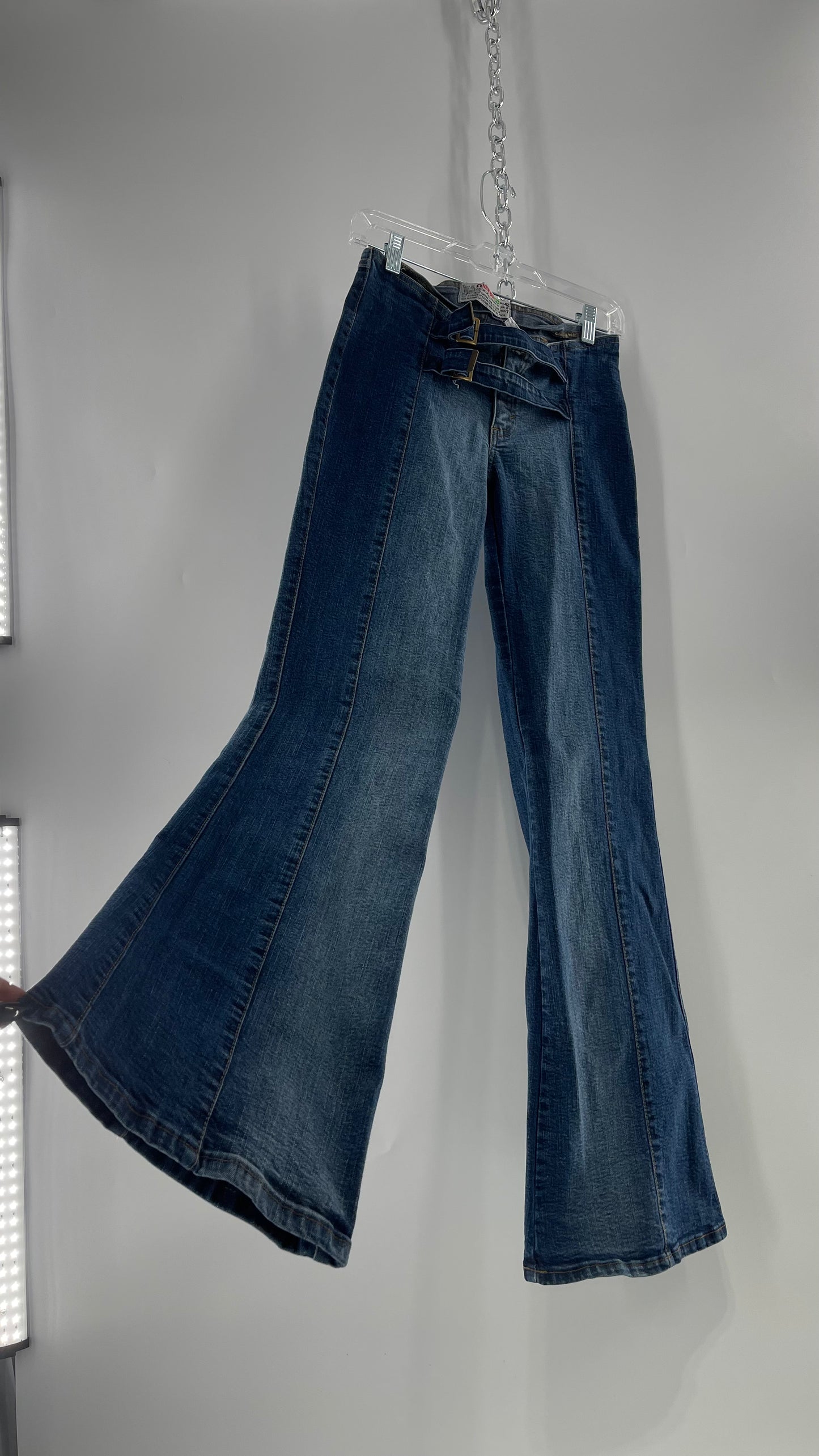 Vintage NewMax Two Toned Paneled Brazilian Jeans with Buckle Jean Strap Closure and Flared Hem (8)