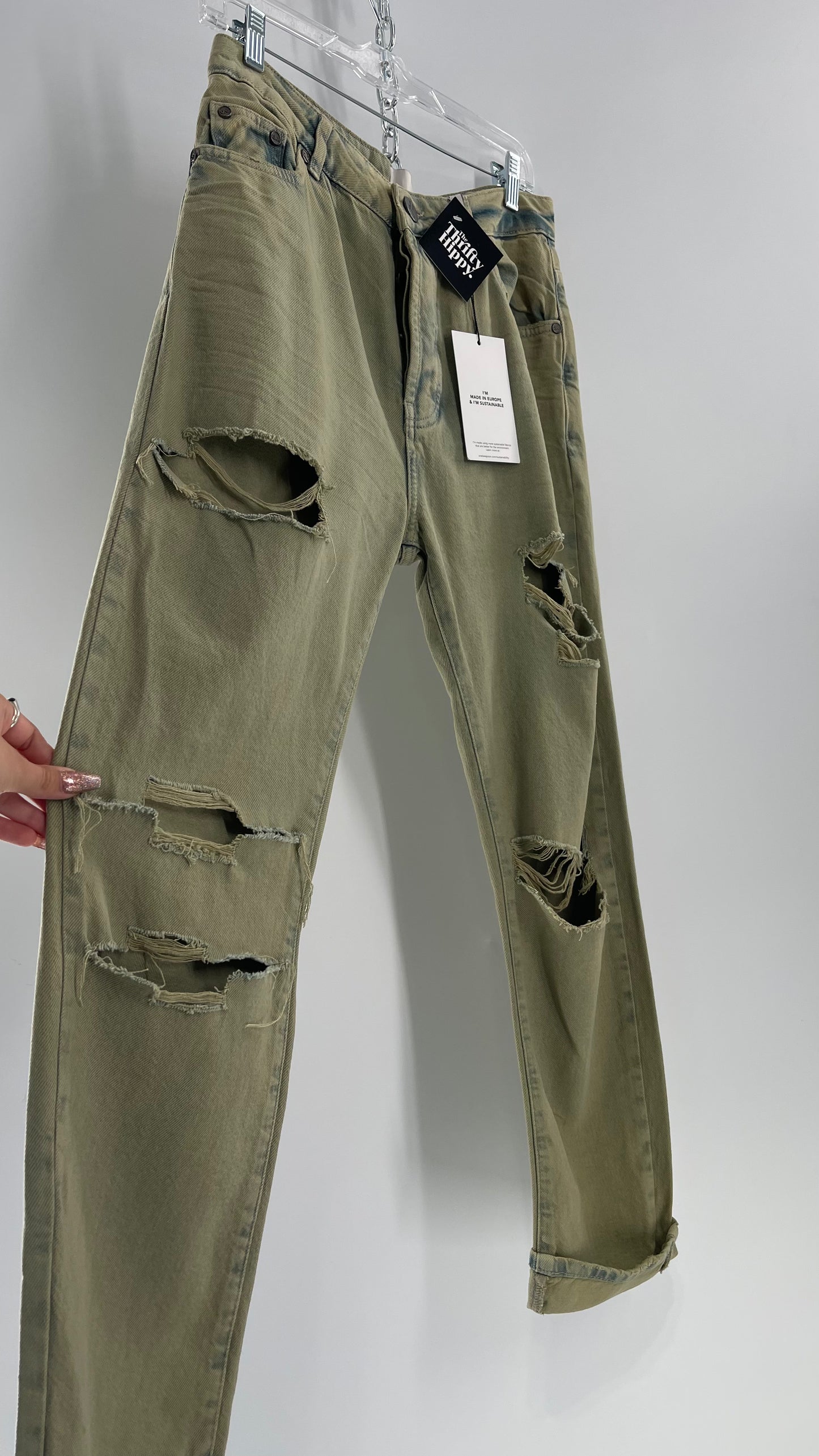 One Teaspoon Distressed Baggy/Bandit Relaxed Jean with Green Hue/Wash (Khaki Haze) (25)
