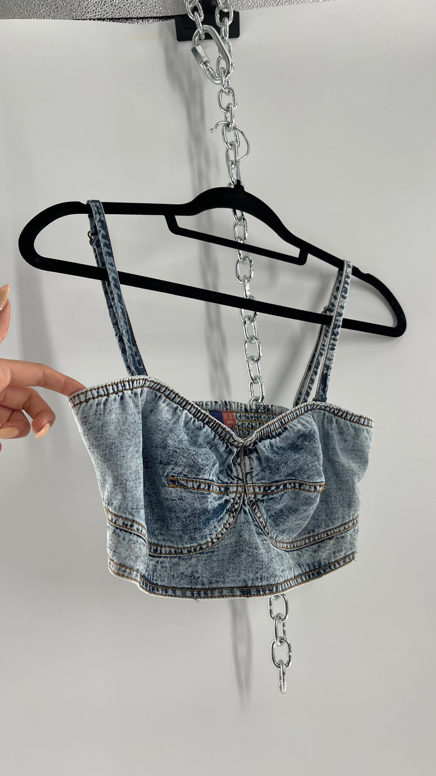 Pilcro Acid Wash Denim Bralette (Medium 6)