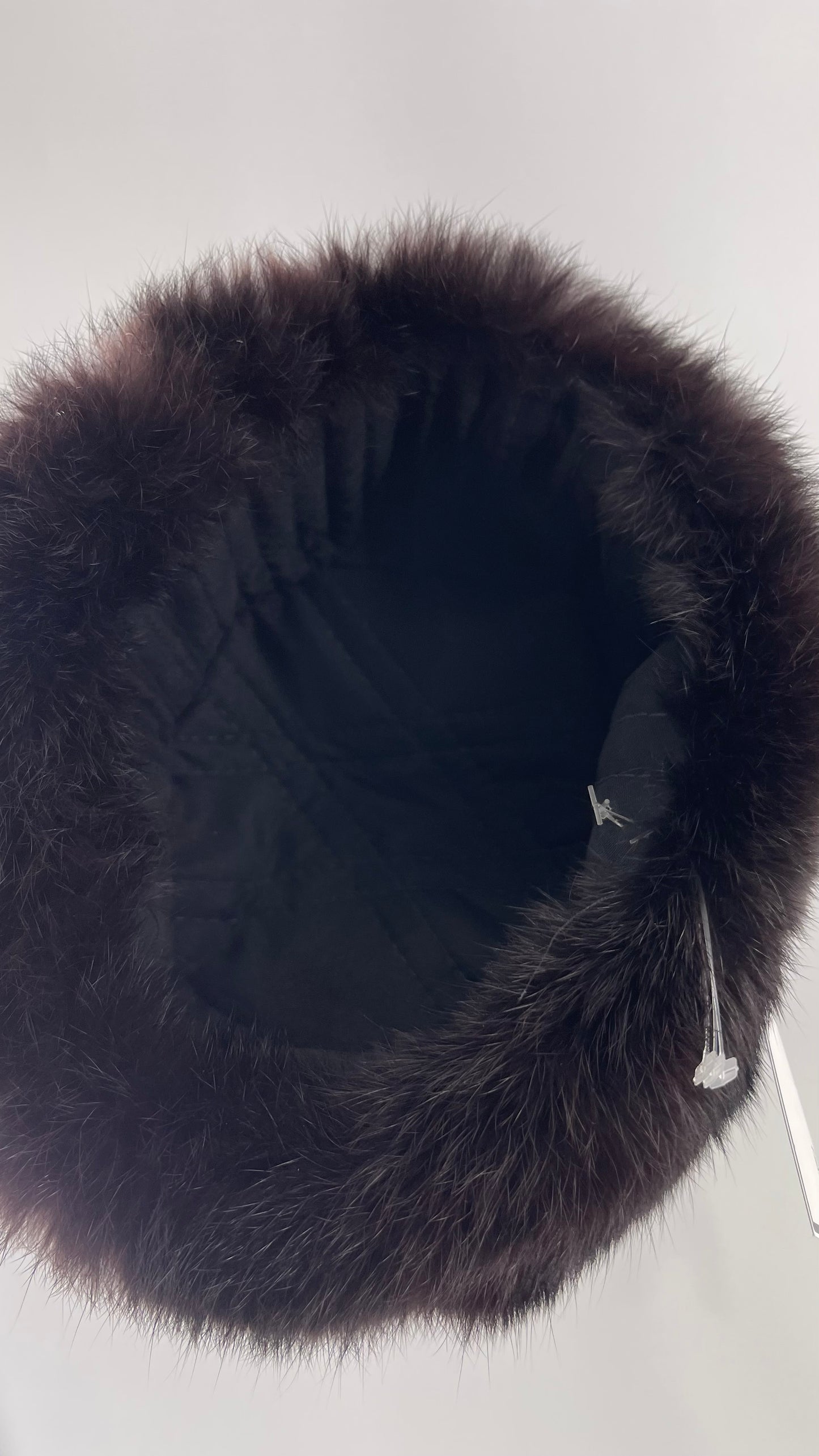 Vintage Russian Black Genuine Rabbit Fur Roller Hat with Pull Down Ear Muff Flaps