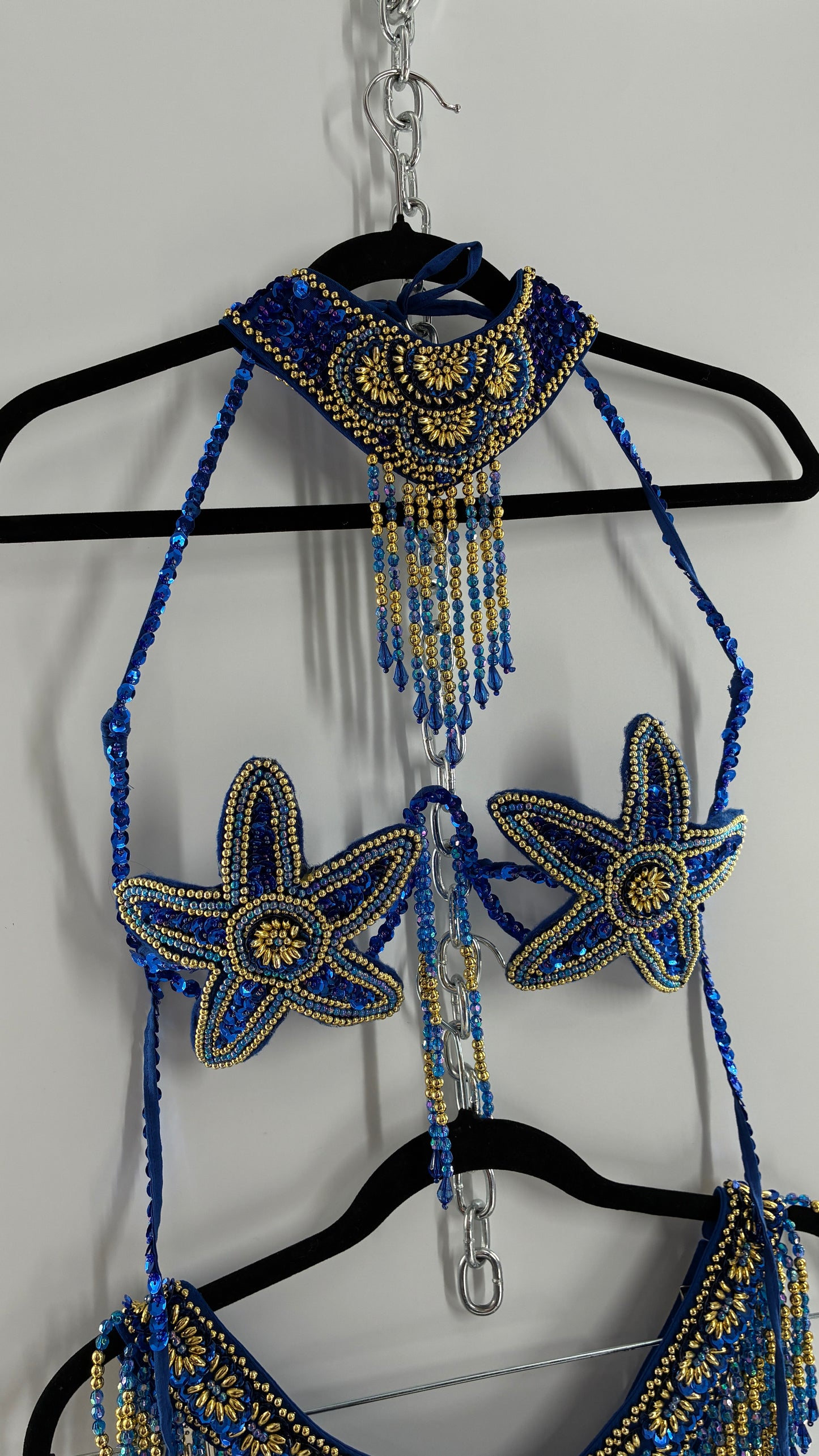 Vintage Royal Blue and Gold Beaded Belly Dancing Set
