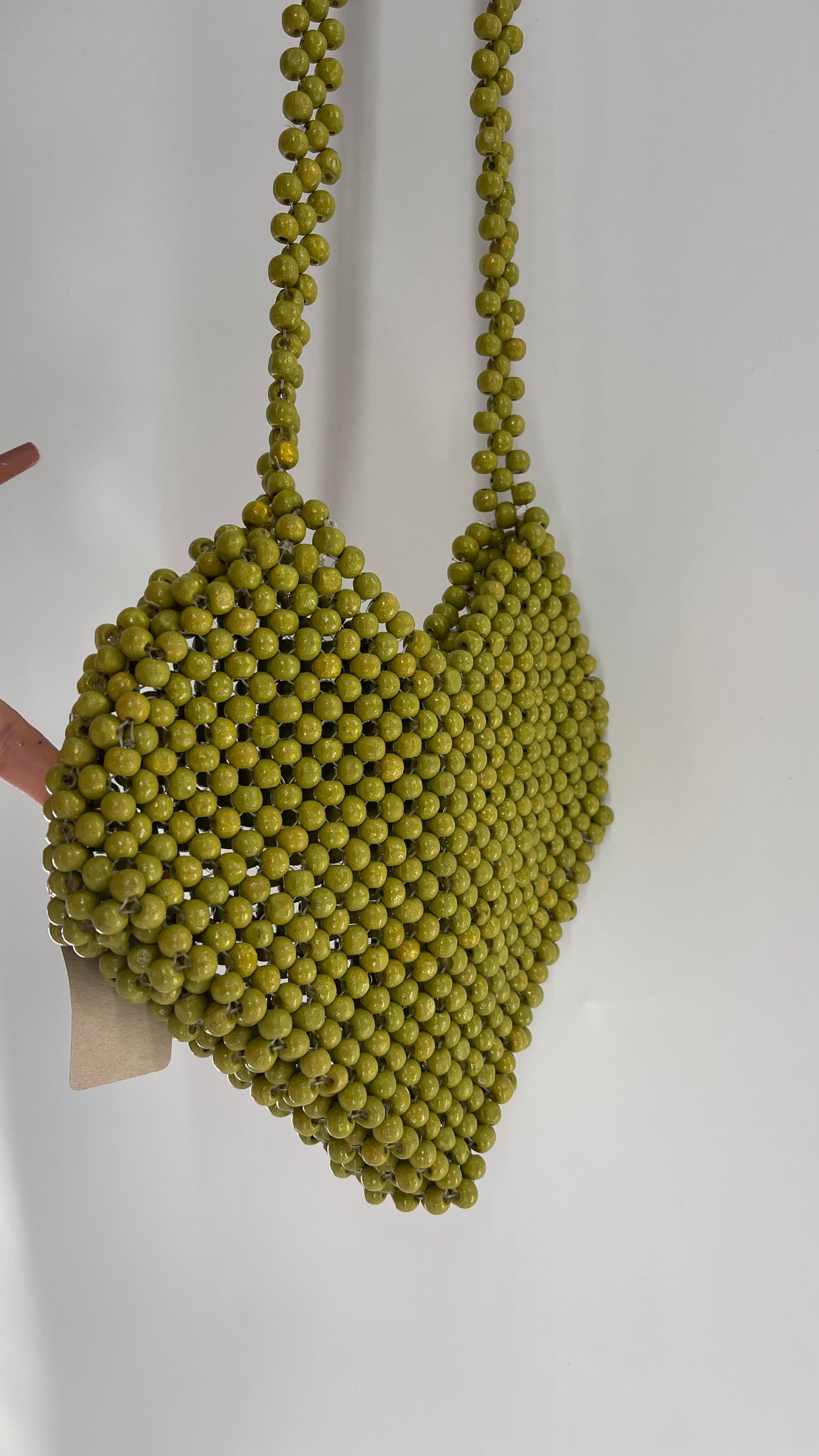 Green Wooden Beaded Heart Shaped Purse
