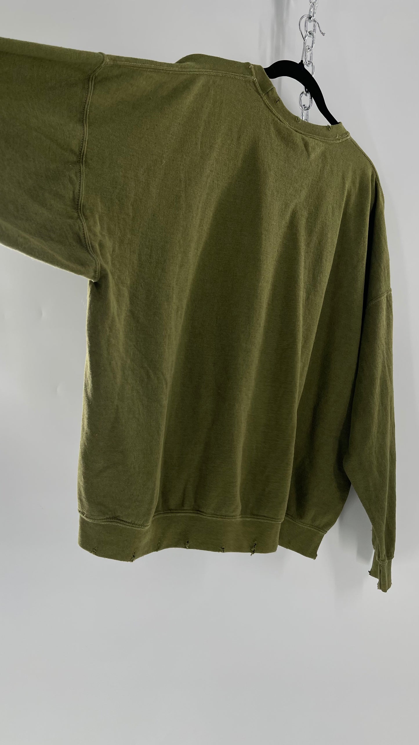 Vintage Green Graphic Pink Floyd Crewneck Knits with Distressed Neckline and Hems (L/XL)