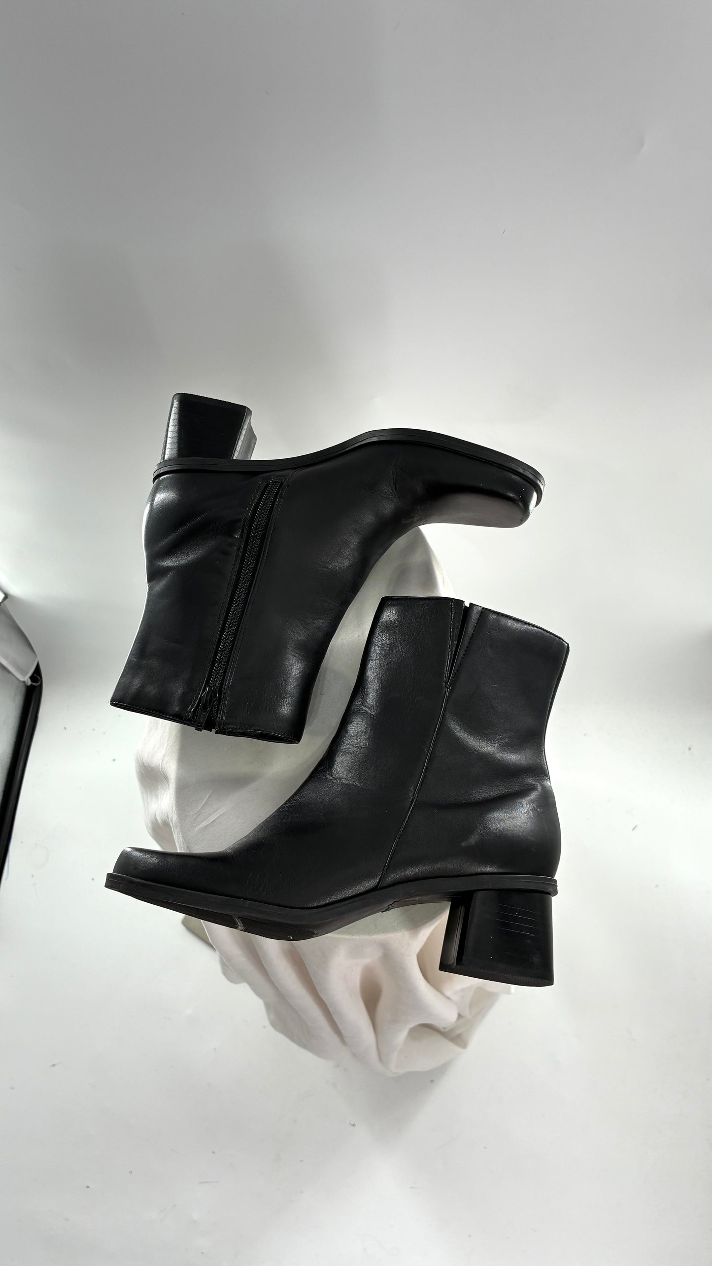 Vintage Naturalizer Black Square Toe Genuine Leather Block Heel Boots Made in Brazil (8)