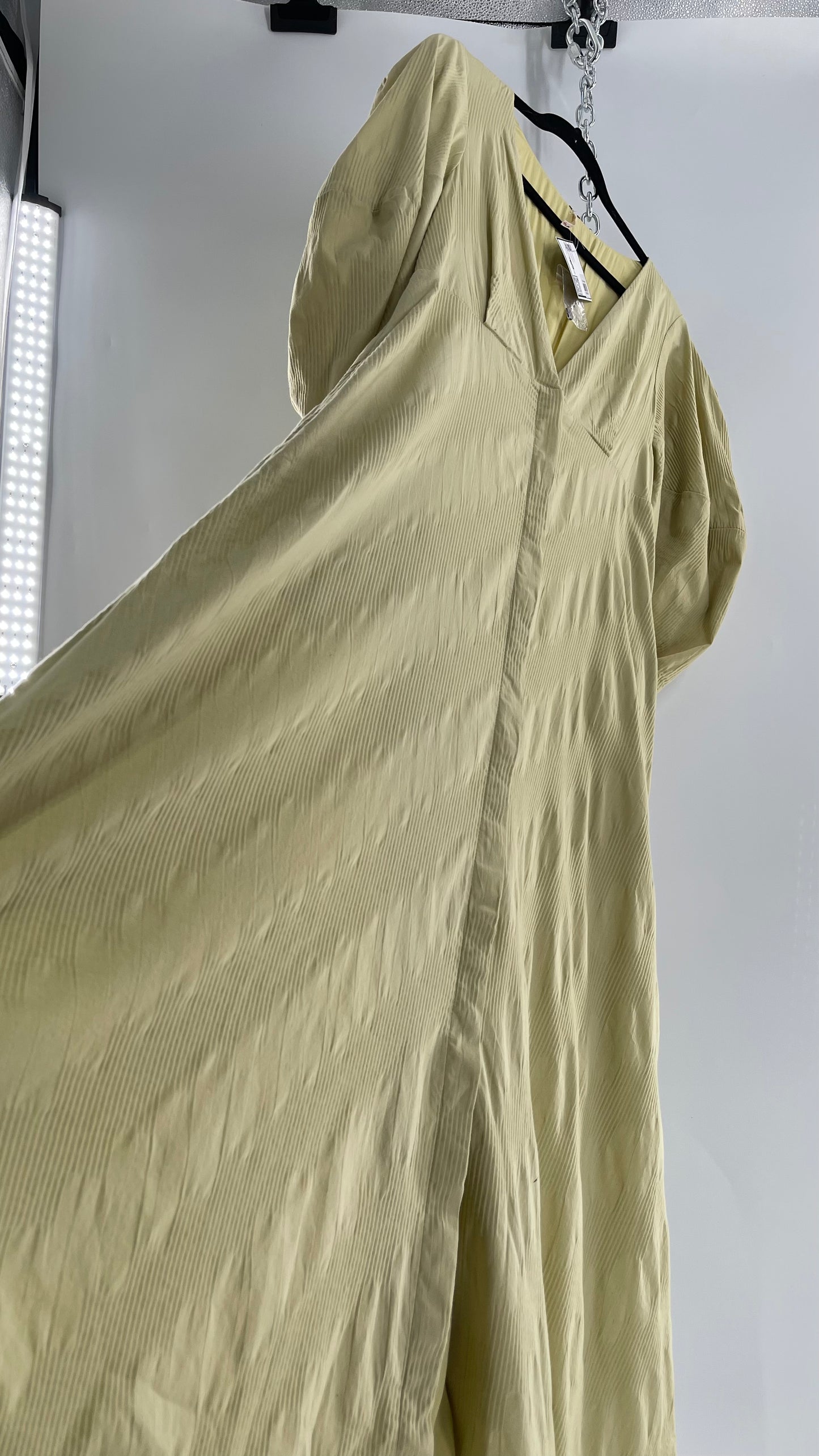Free People Sage Green Textured Hidden Wooden Button Front Maxi with Back Pleating (Small)