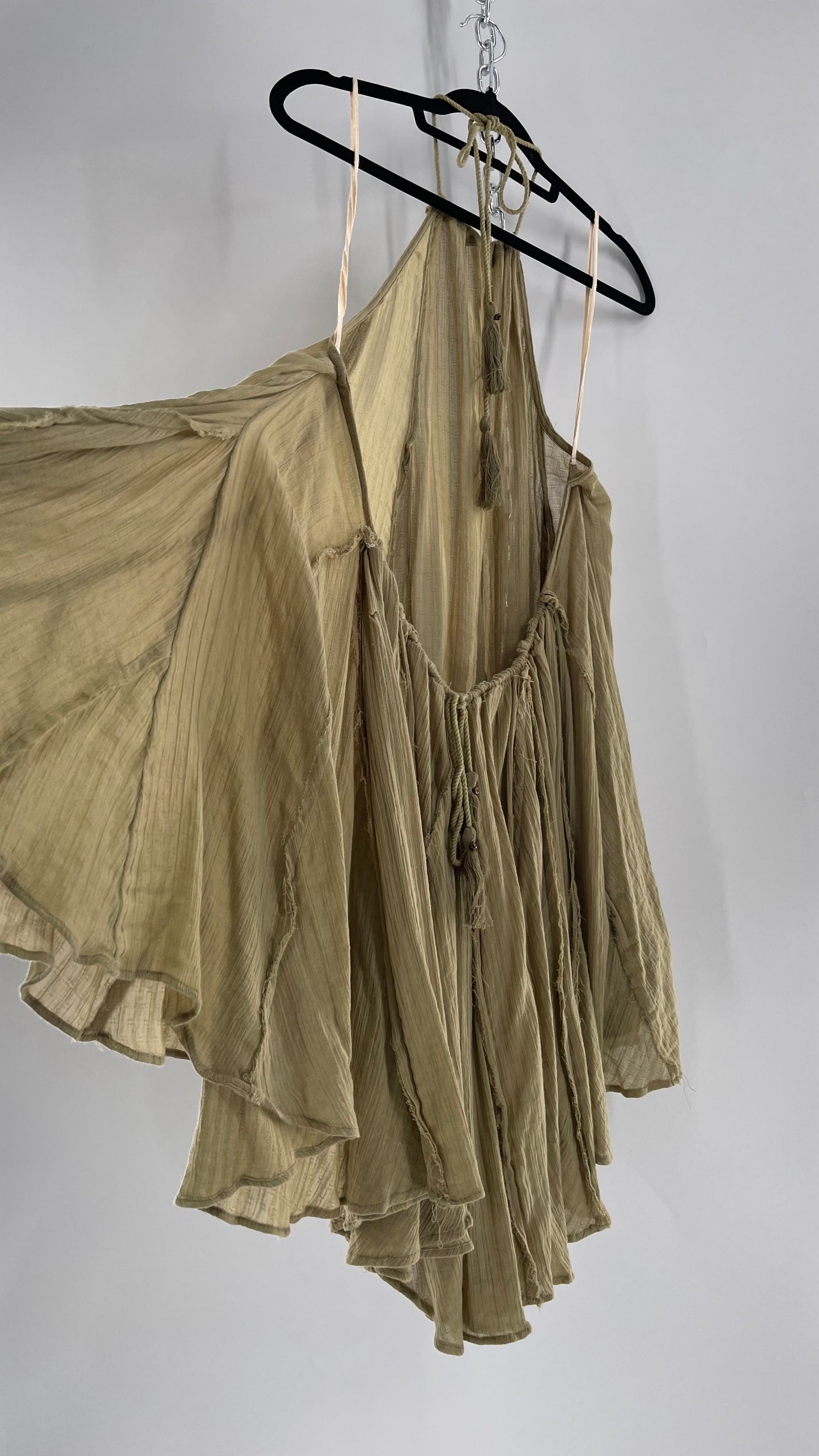 Free People Sage Halter Voluminous Cotton Dress with Open Back (Small)