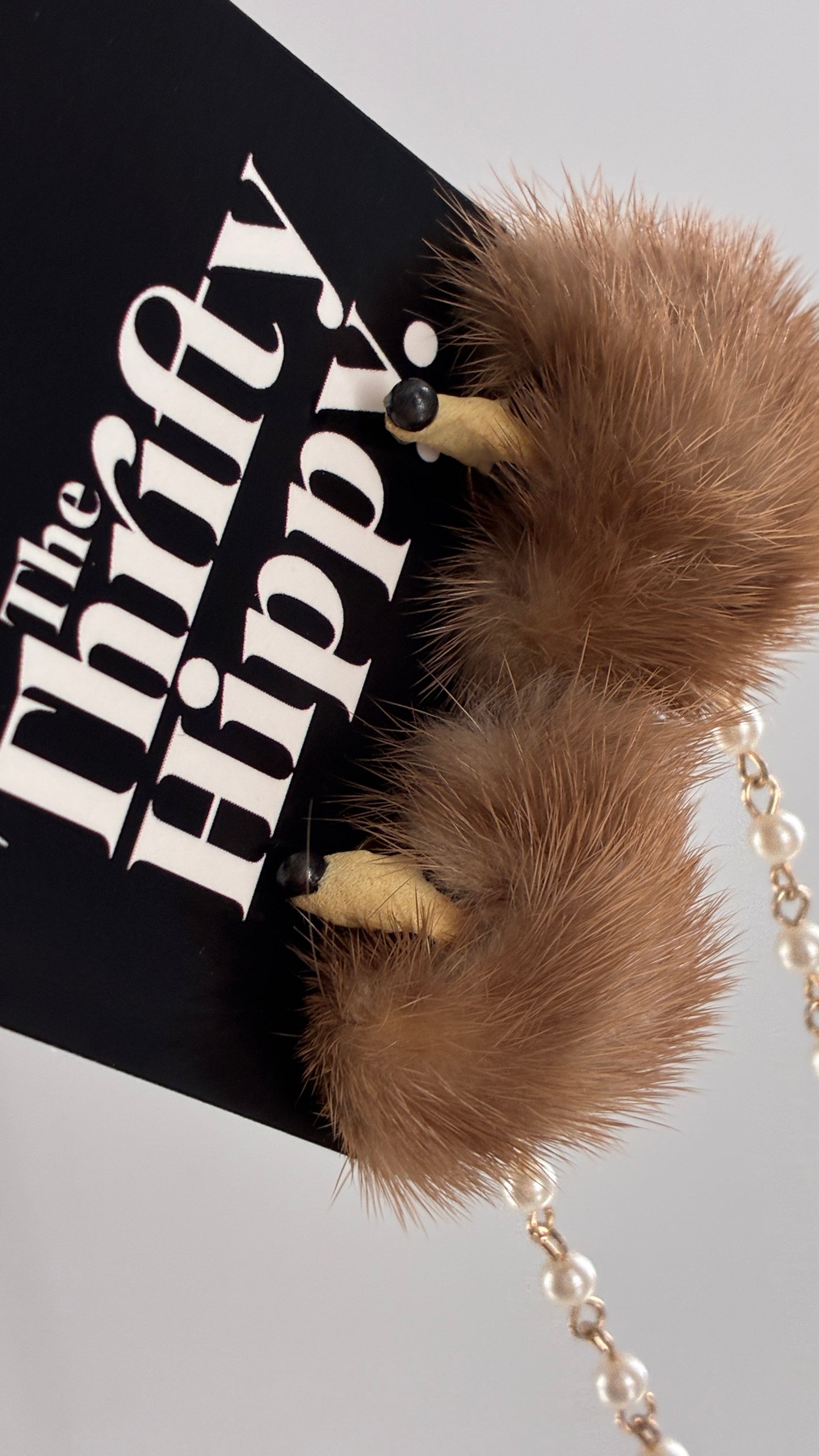 Vintage Real Fur Critter Collar Clips with Pearl Beading