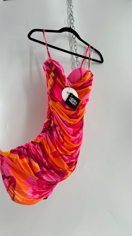 Princess Polly Sunset Ruched Mini  Dress with Draped Bust, Underwire Exposed Bra, and Tags Attached (0)