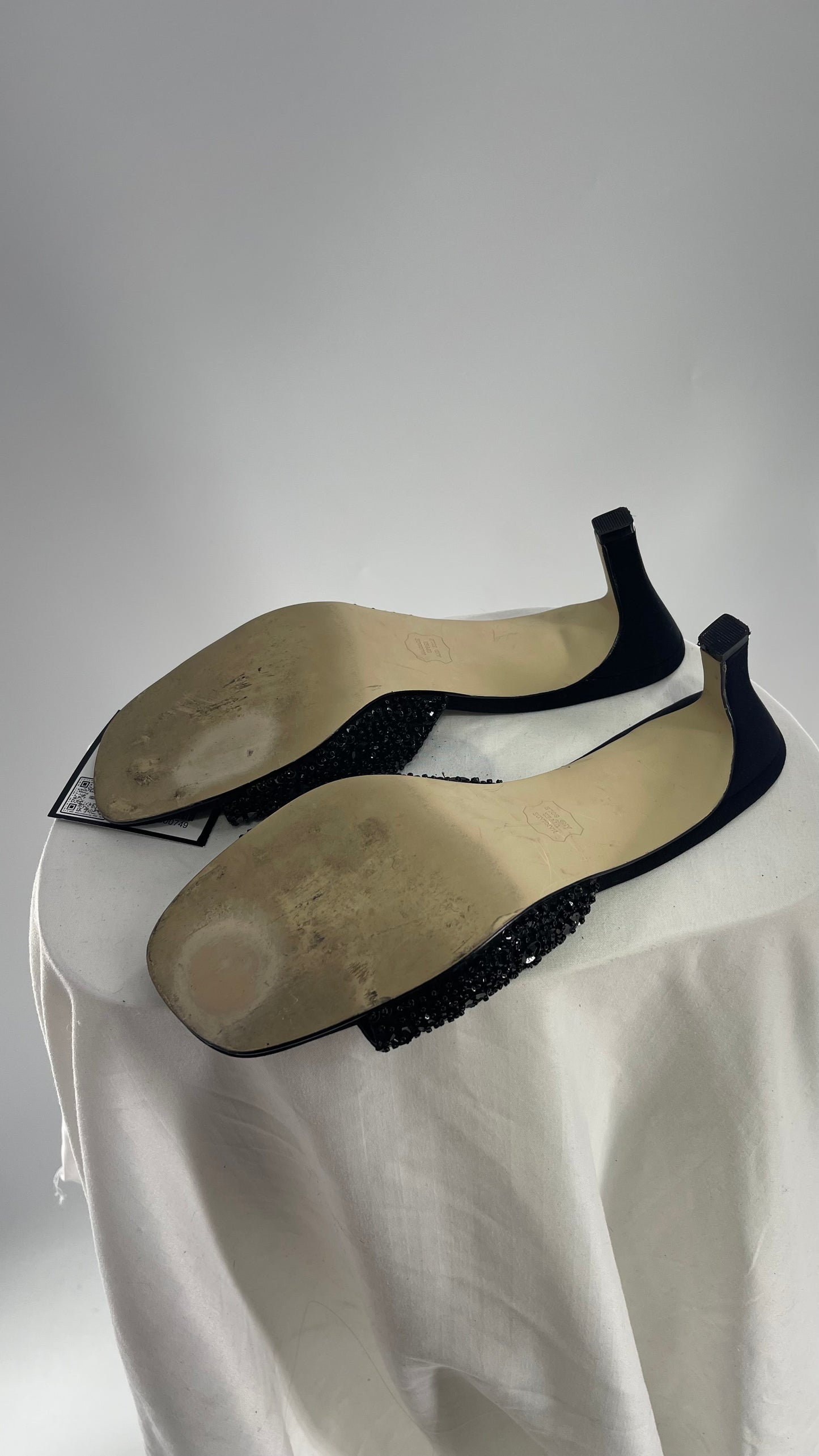 Vintage Caparros Black Square Toe Kitten Heel with Sequin Embellishments (9)
