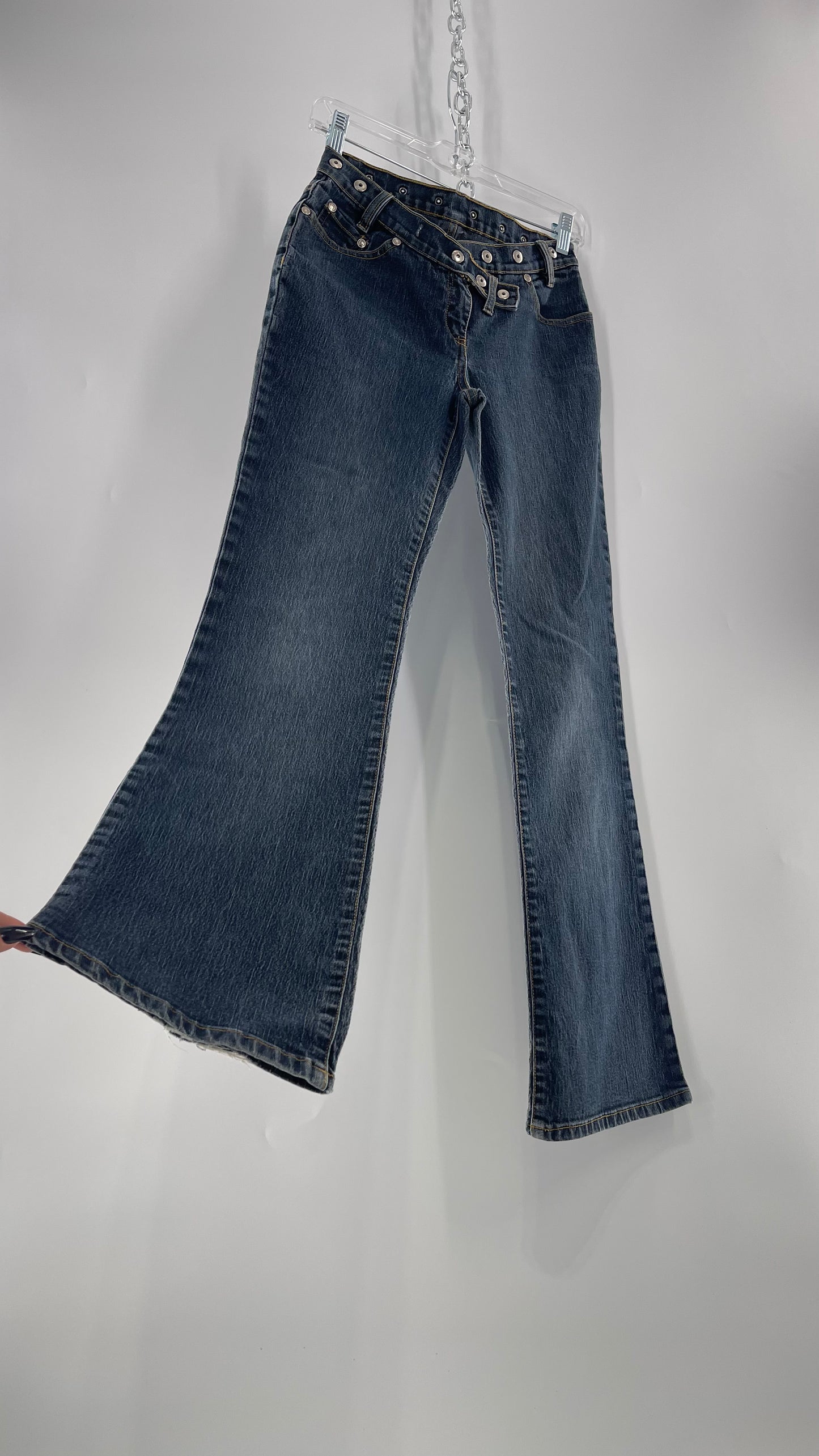 Vintage No Boundaries Grayed Jean Kickflares with Silver Metal Studded Waistline (3)