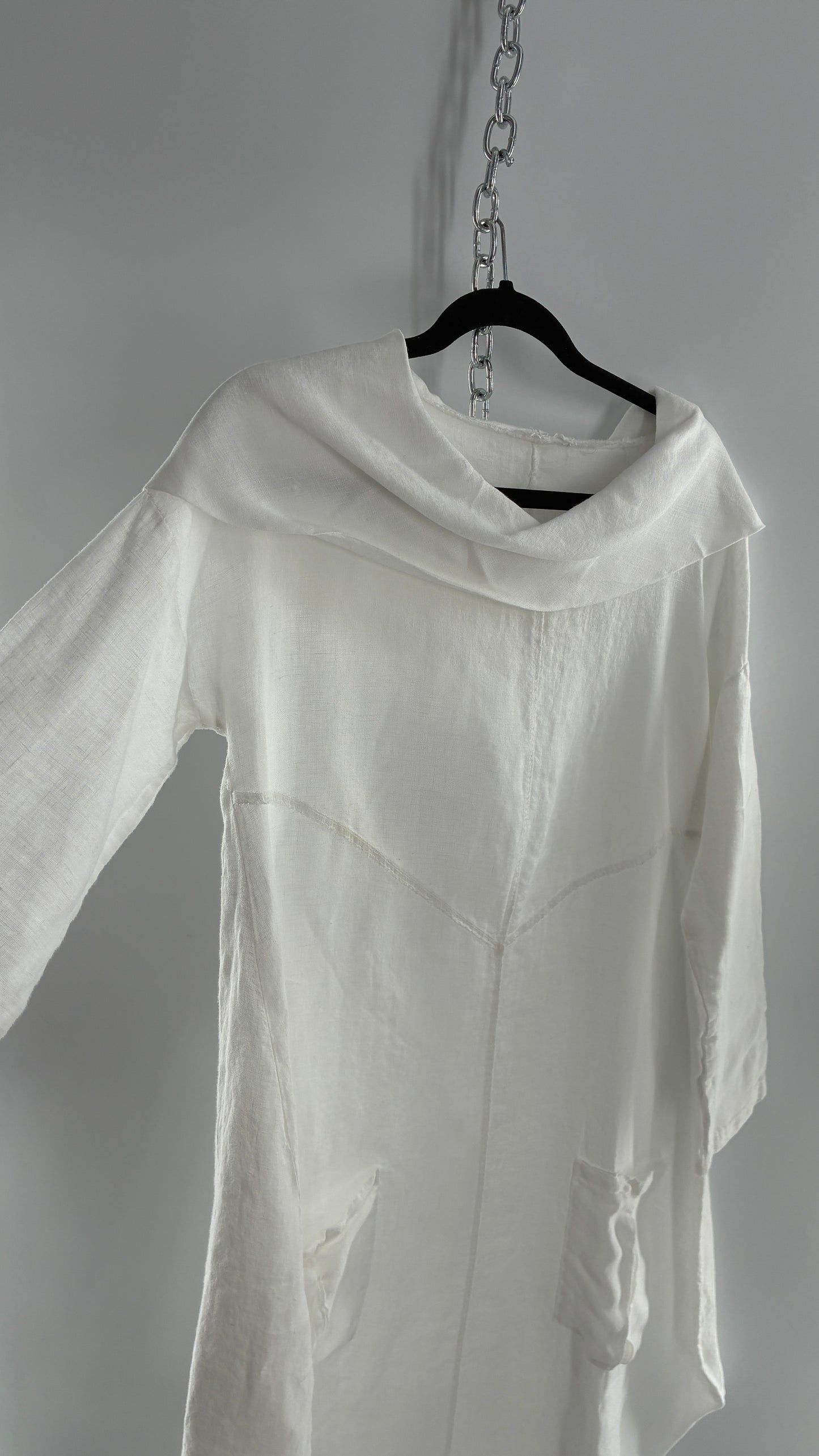 Vintage White 100% Linen Made in Italy Blouse Dress (Large)