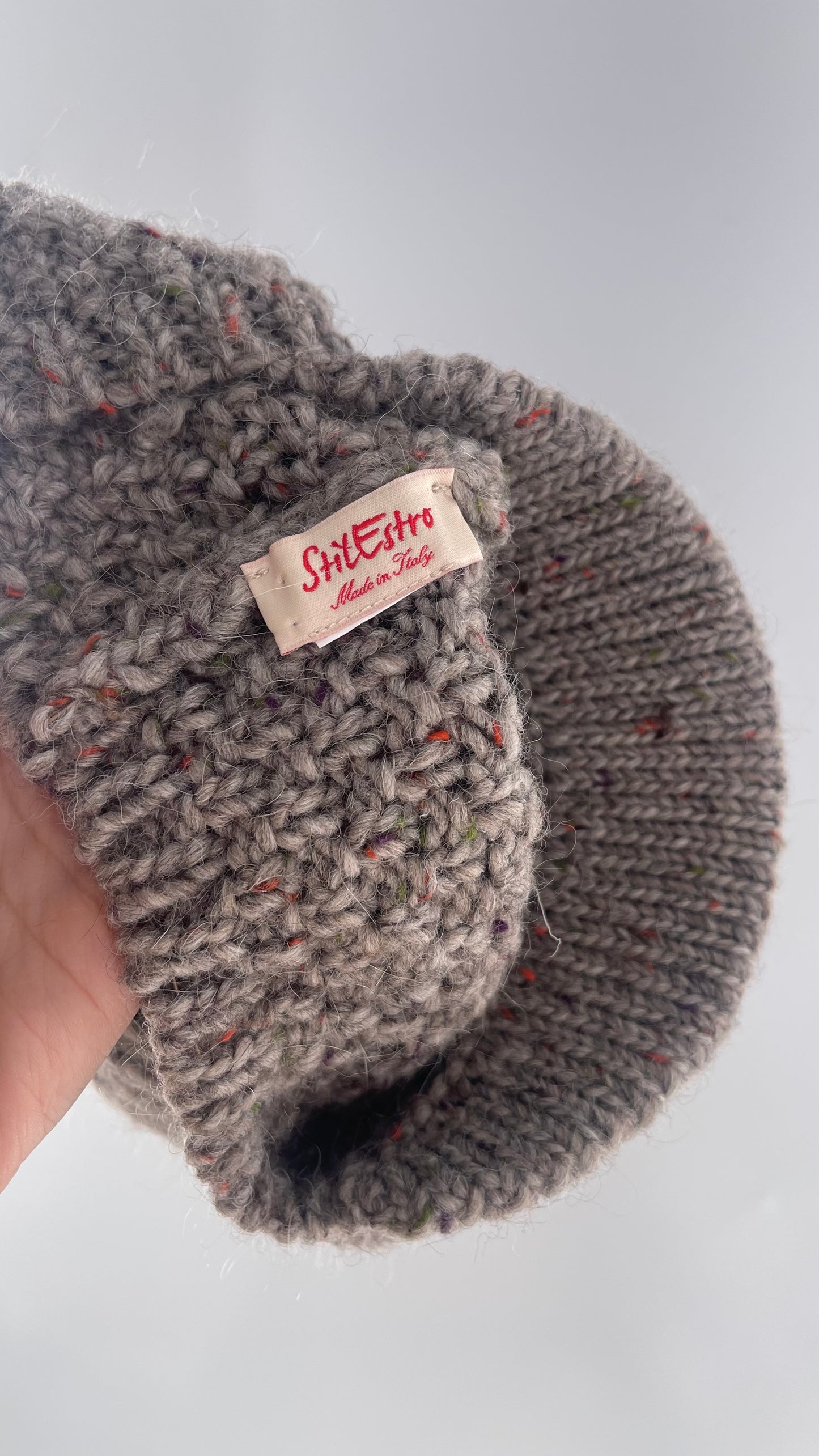 Vintage Tan Knit Slouchy Newsboy Cap Beanie with Brim