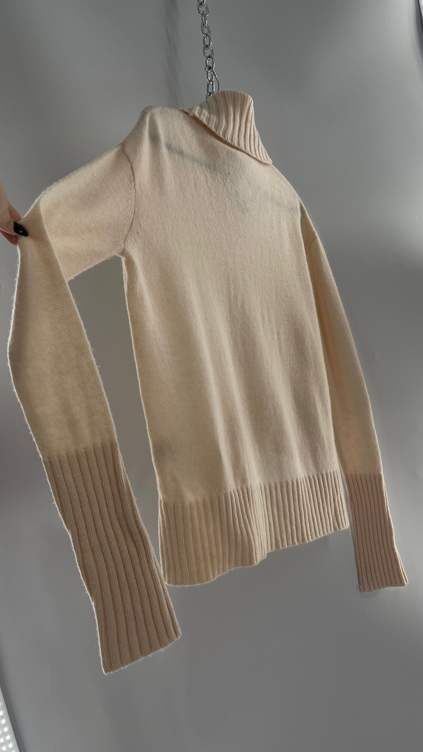MOTH Anthropologie 80% Wool Ivory Off White Knit Turtle Neck Sweater (Small)