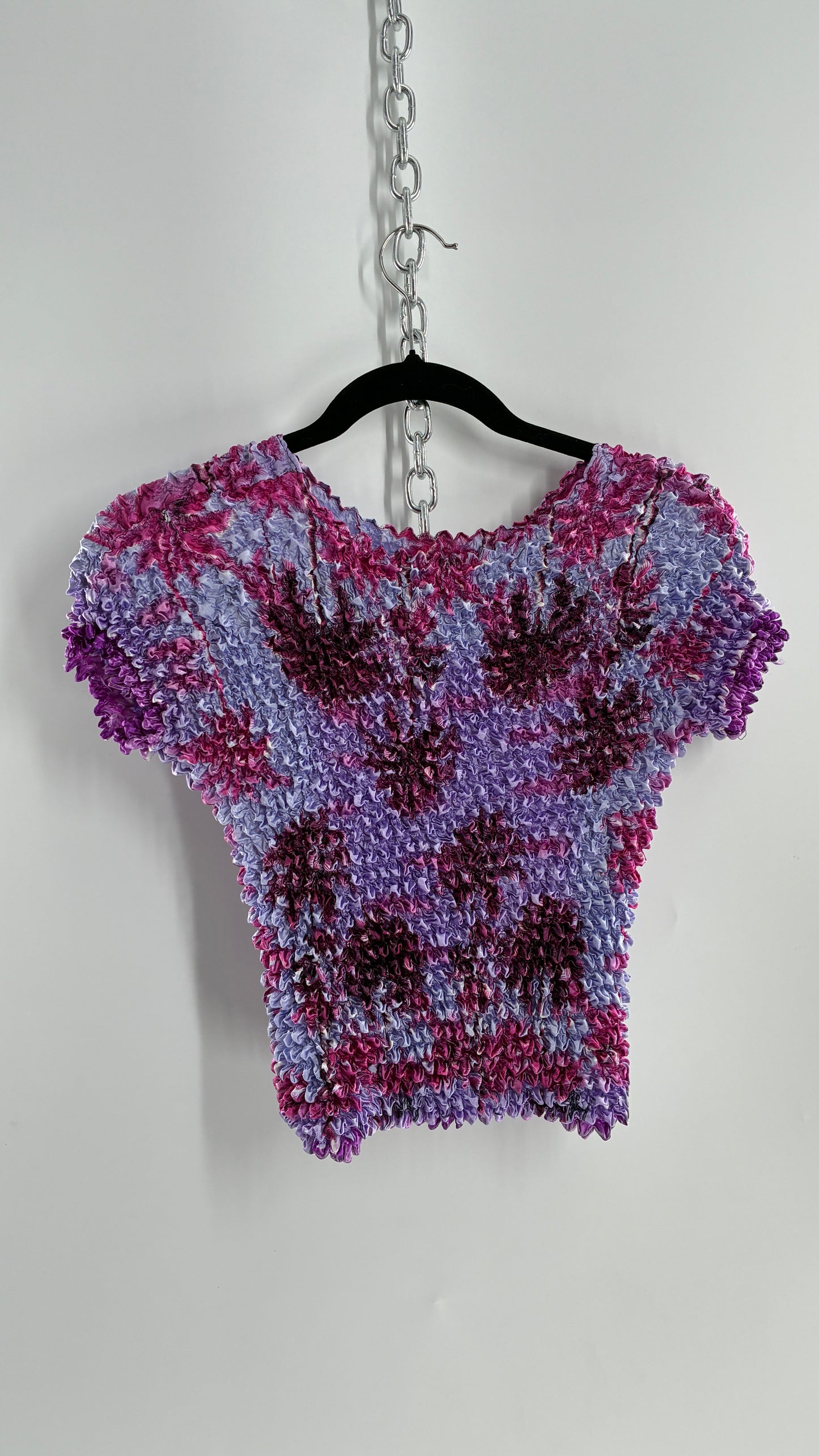 Vintage Tropical Palms Purple Popcorn Top (One Size)