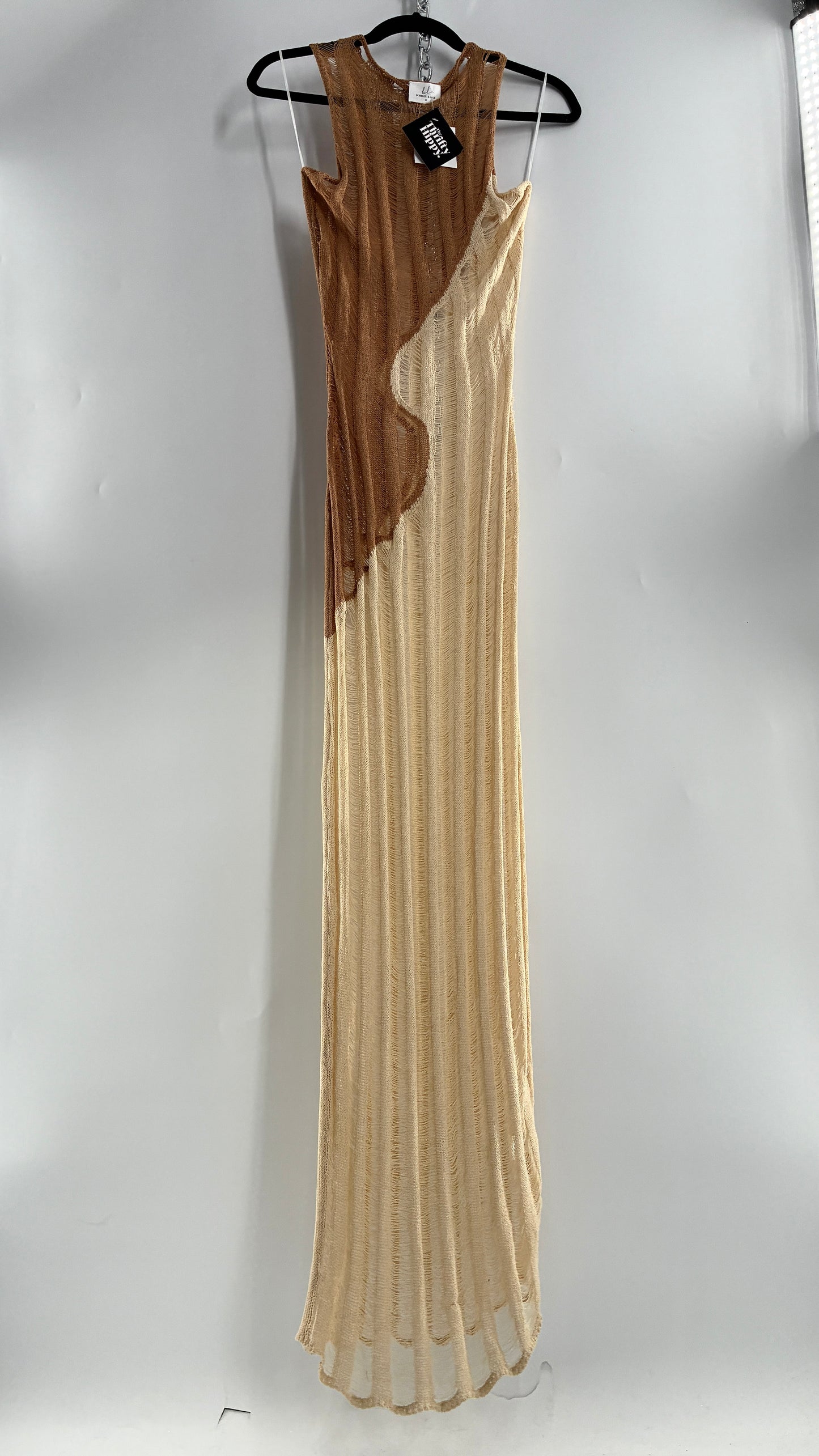Bobbles & Lace Mocha and Nude Knit Maxi Gown with Tags Attached (Medium)