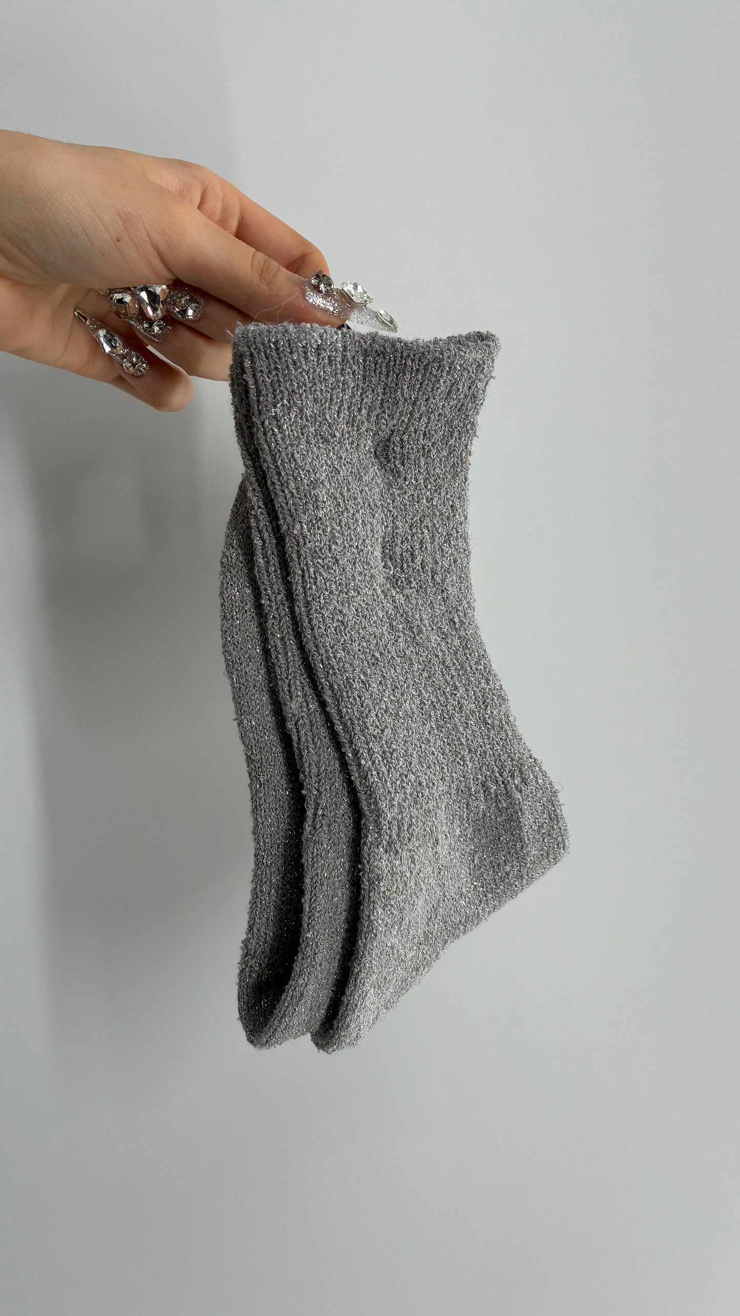 NWOT Grey Silver Tinsel Knit Socks