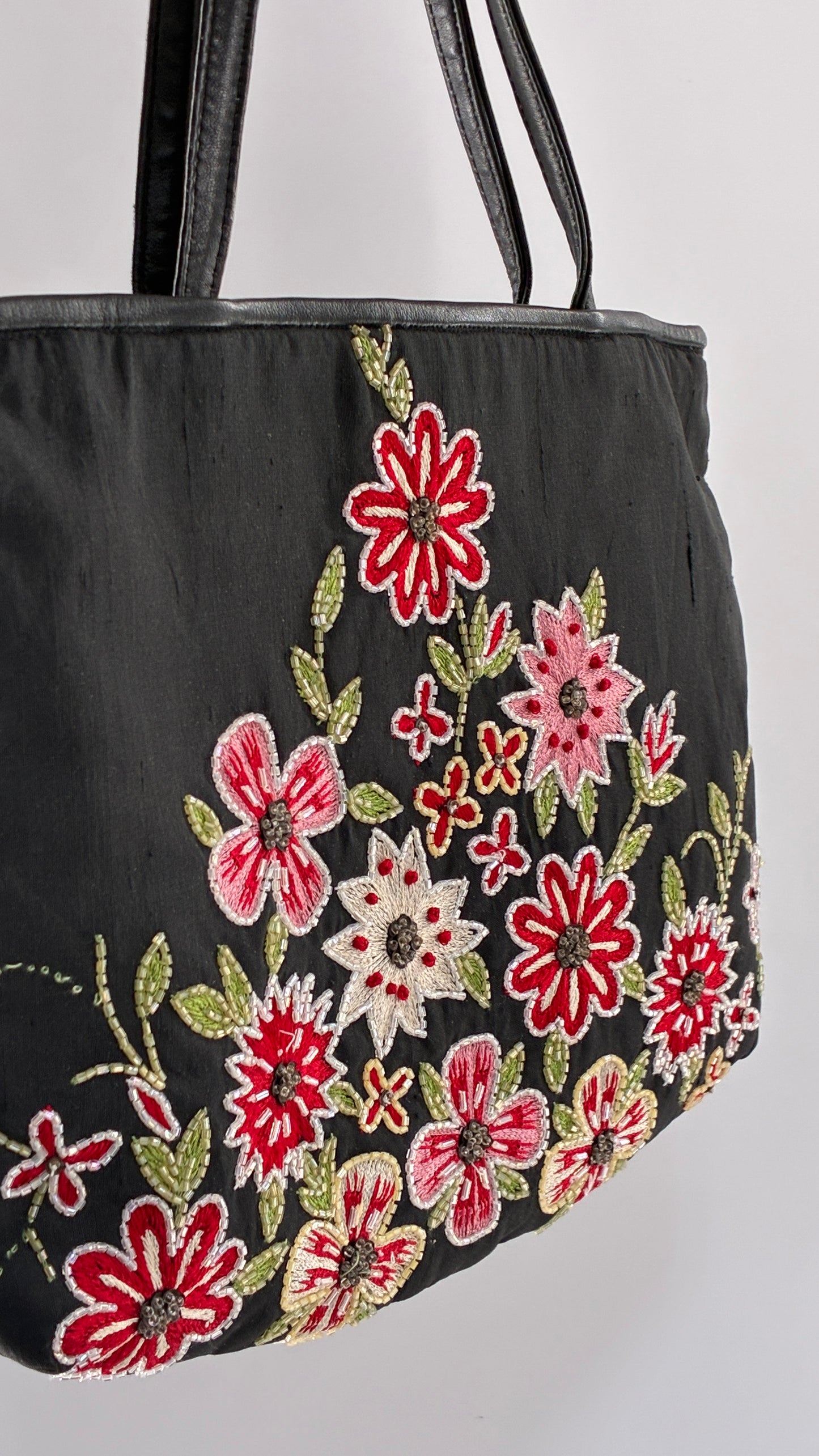 Vintage 1990s CHRISTIANA 100% Pure Silk Beaded Shoulder Bag