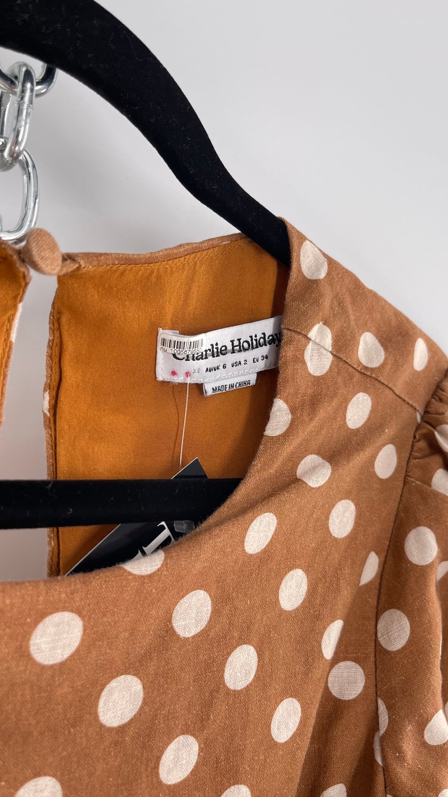 Charlie Holiday Halcyon Brown Polka Dot Open Back Linen (2)