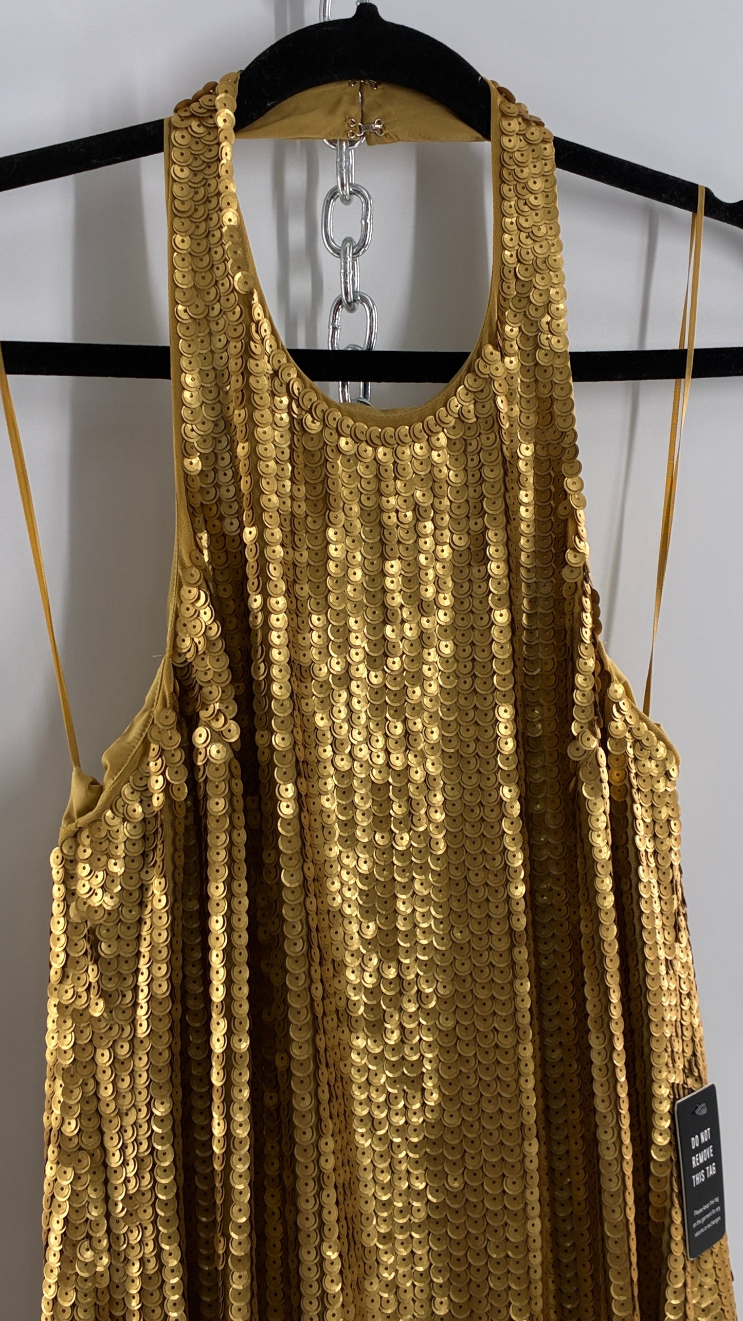 Deadstock Vintage EXPRESS Sequin Beaded Halter Mini Dress with Low Backless Detail (Medium)