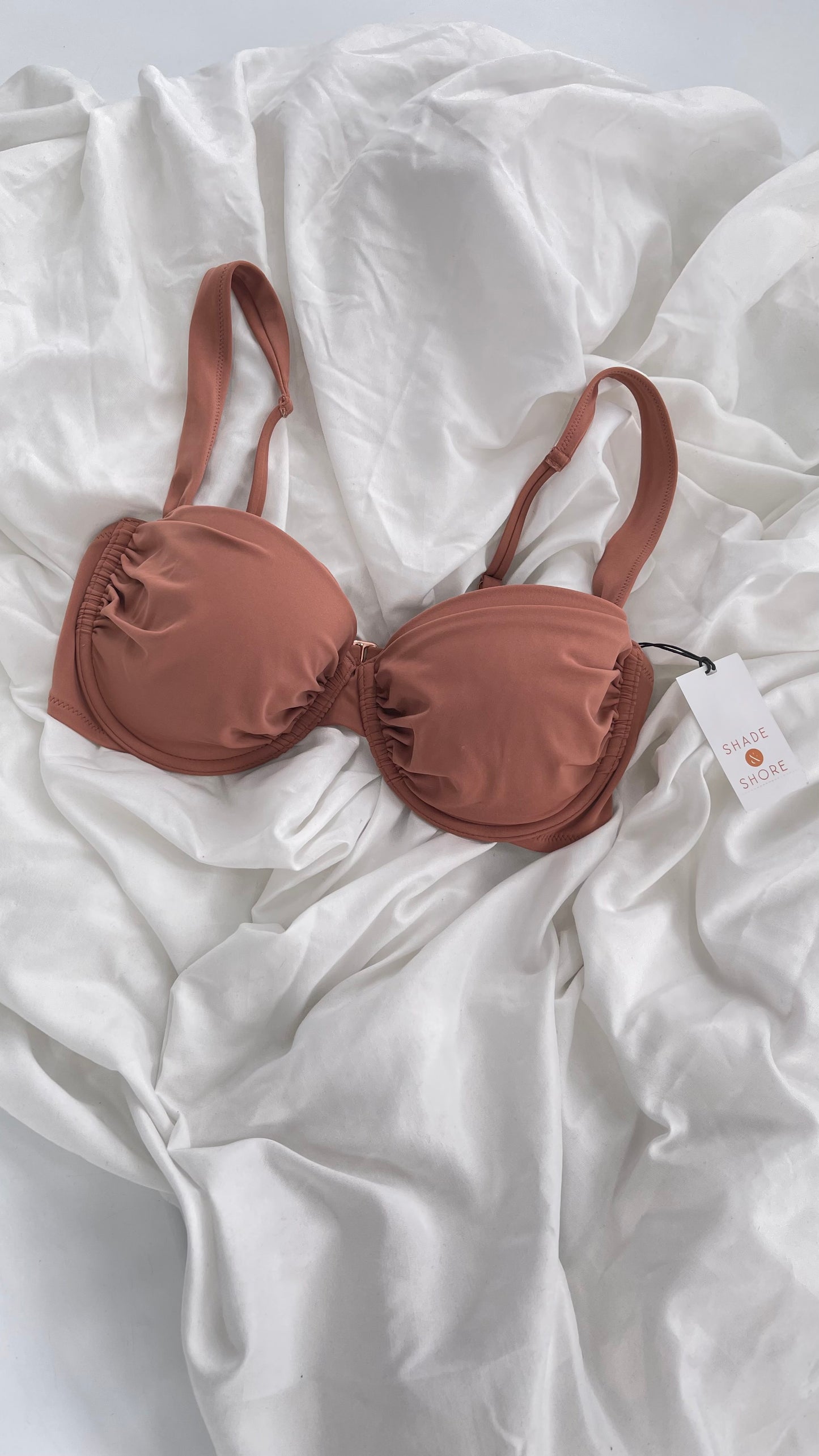 Shade & Shore Brown Underwire Swim Top with Tags Attached (34D)
