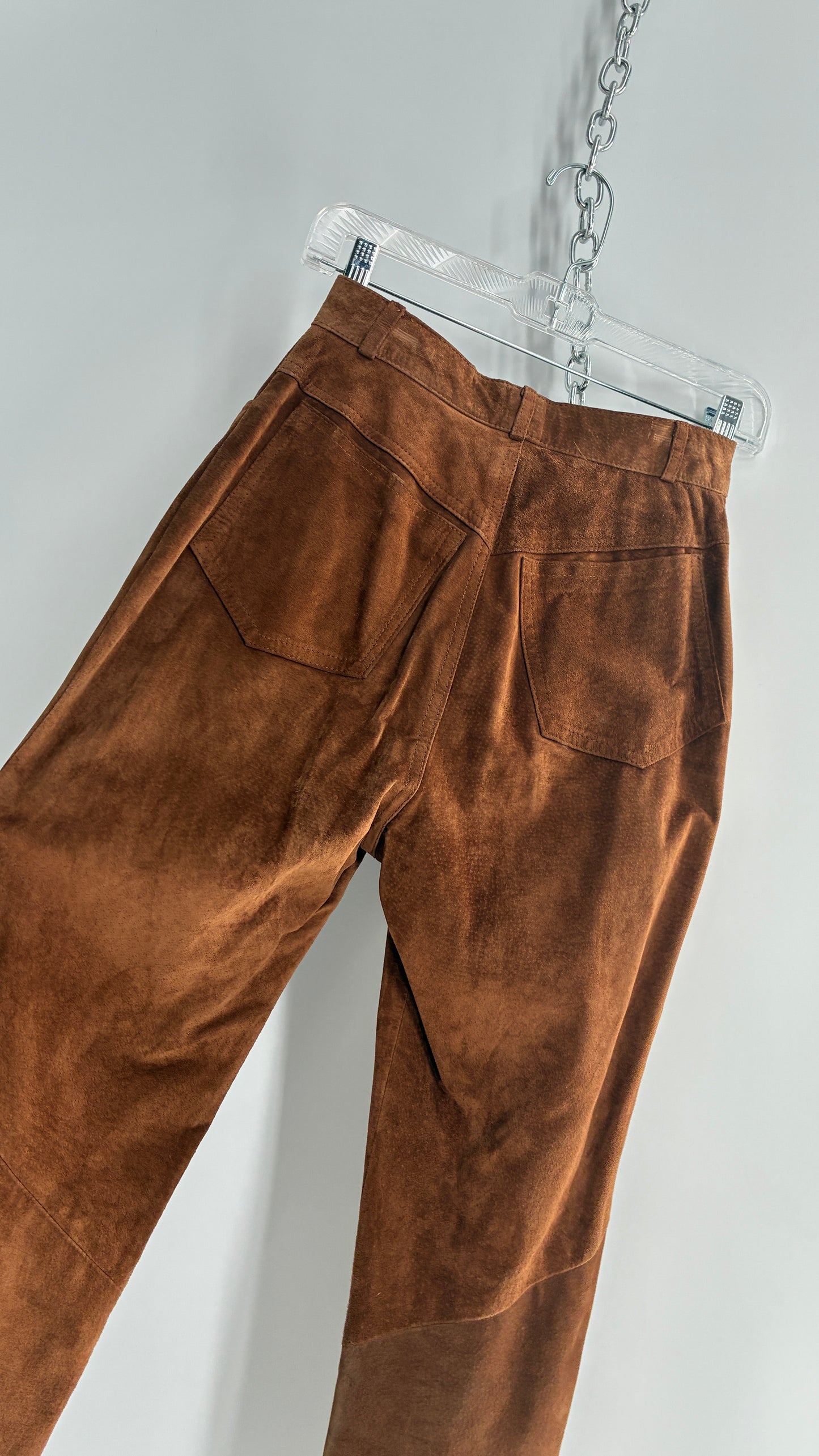 Vintage 1980 ANNTAYLOR High Waisted Brown Suede Leather Straight Leg Bottoms (2)