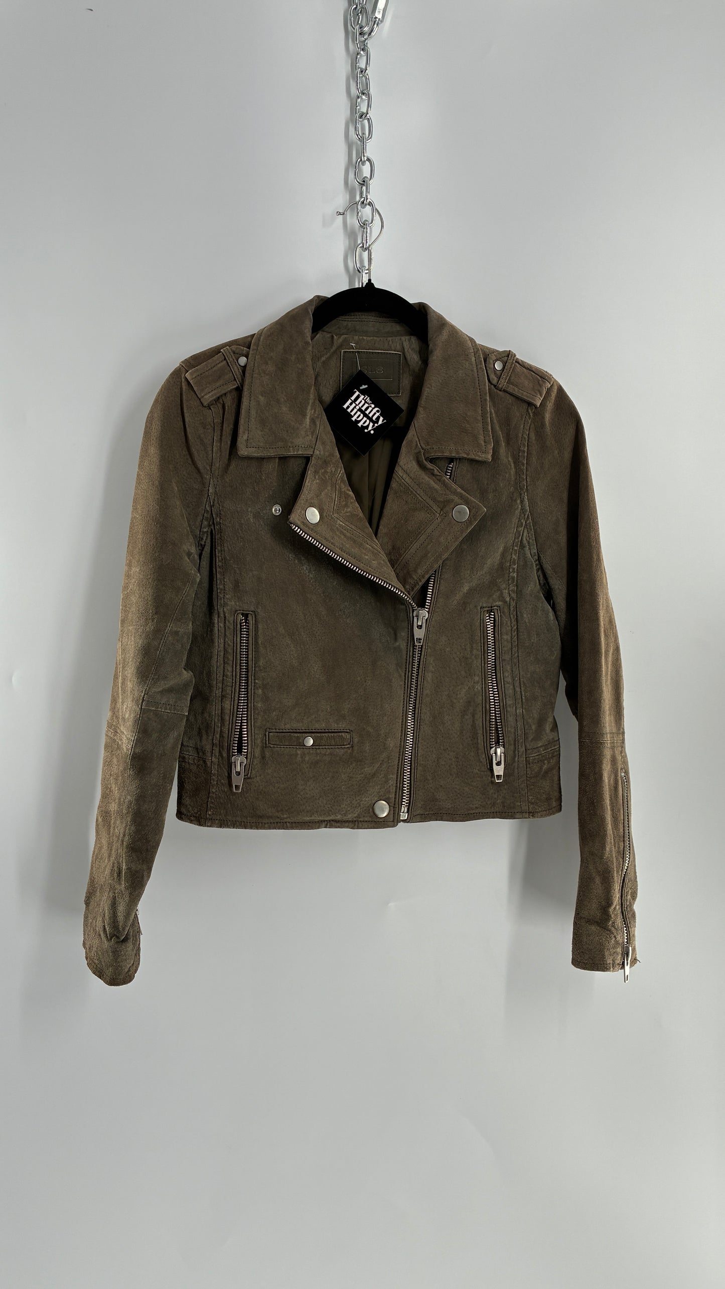 Vintage SL8 Genuine Suede Leather Motorcycle Style Jacket (Medium)