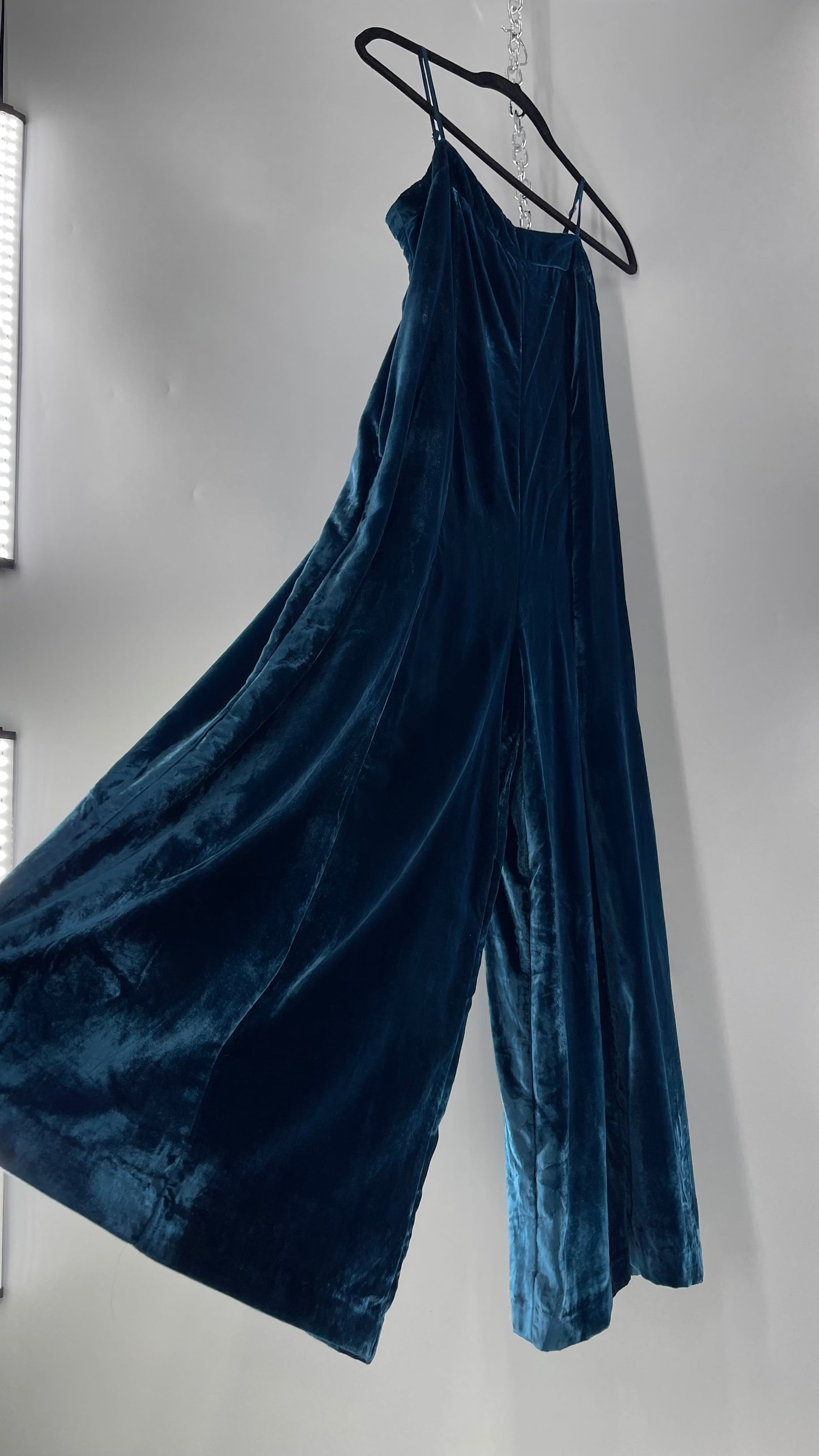 Anthropologie Blue Velvet Velour Wide Leg Jumpsuit (2)