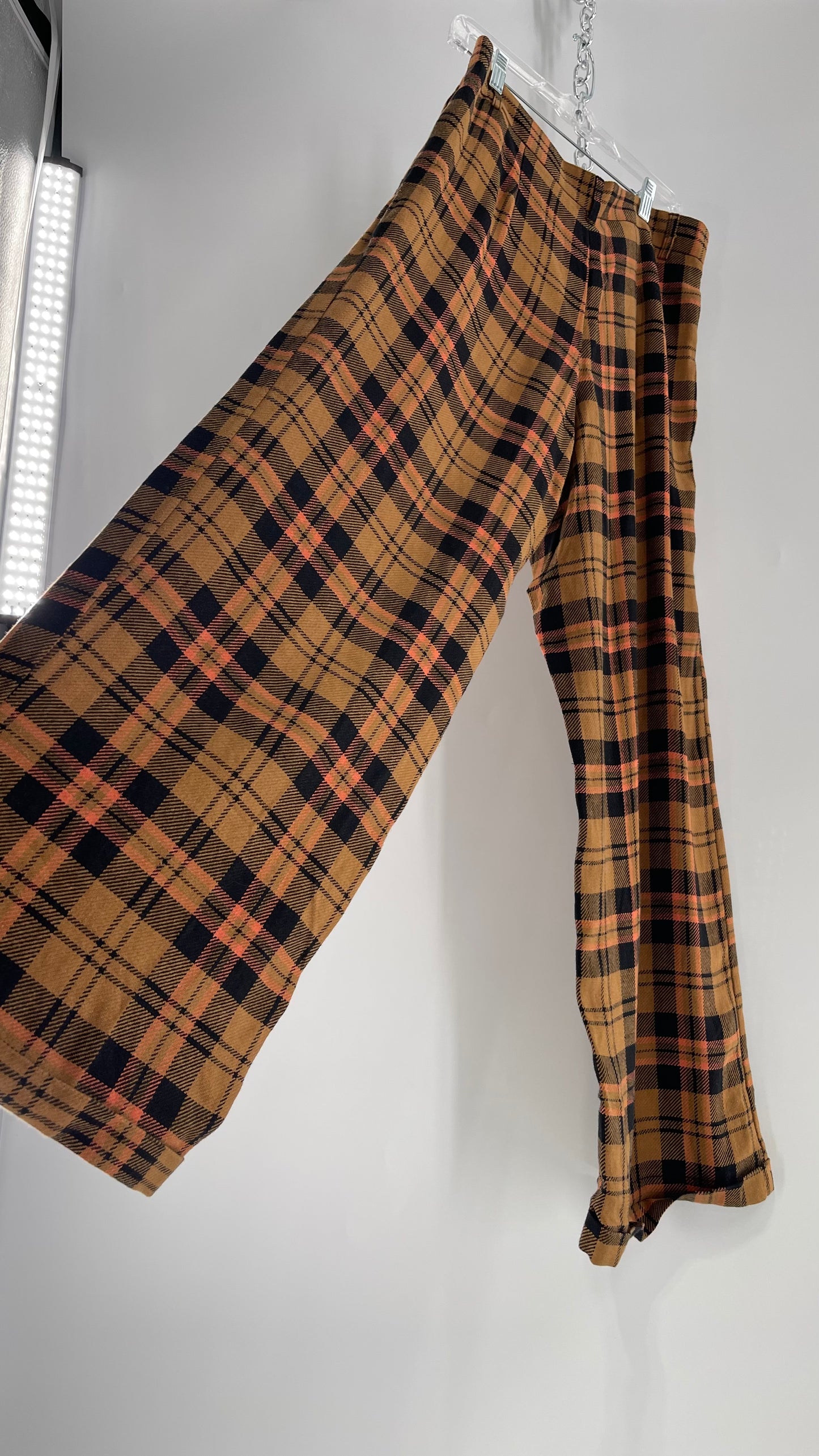 Free People Mustard,Salmon, Black Plaid High Waisted Wide Leg Trouser with Pleating (4)