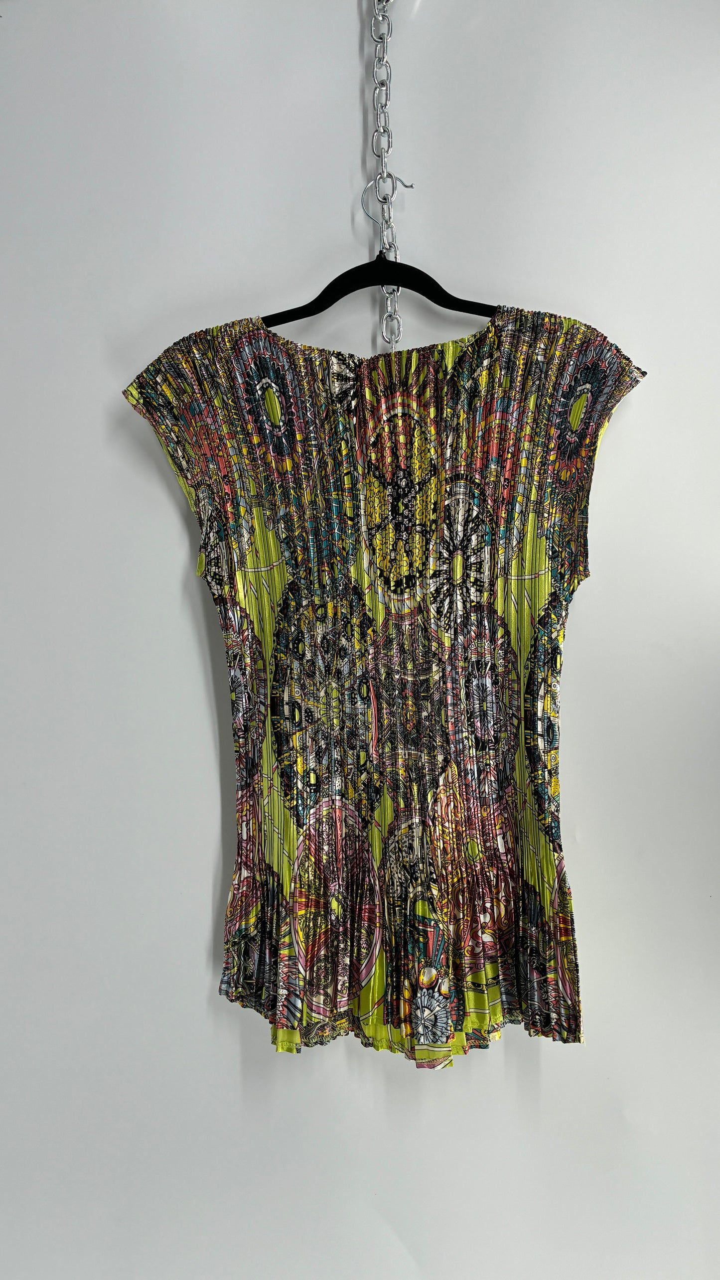 Vintage Fluted Crimped Lime Green Paisley Camisole (XL)