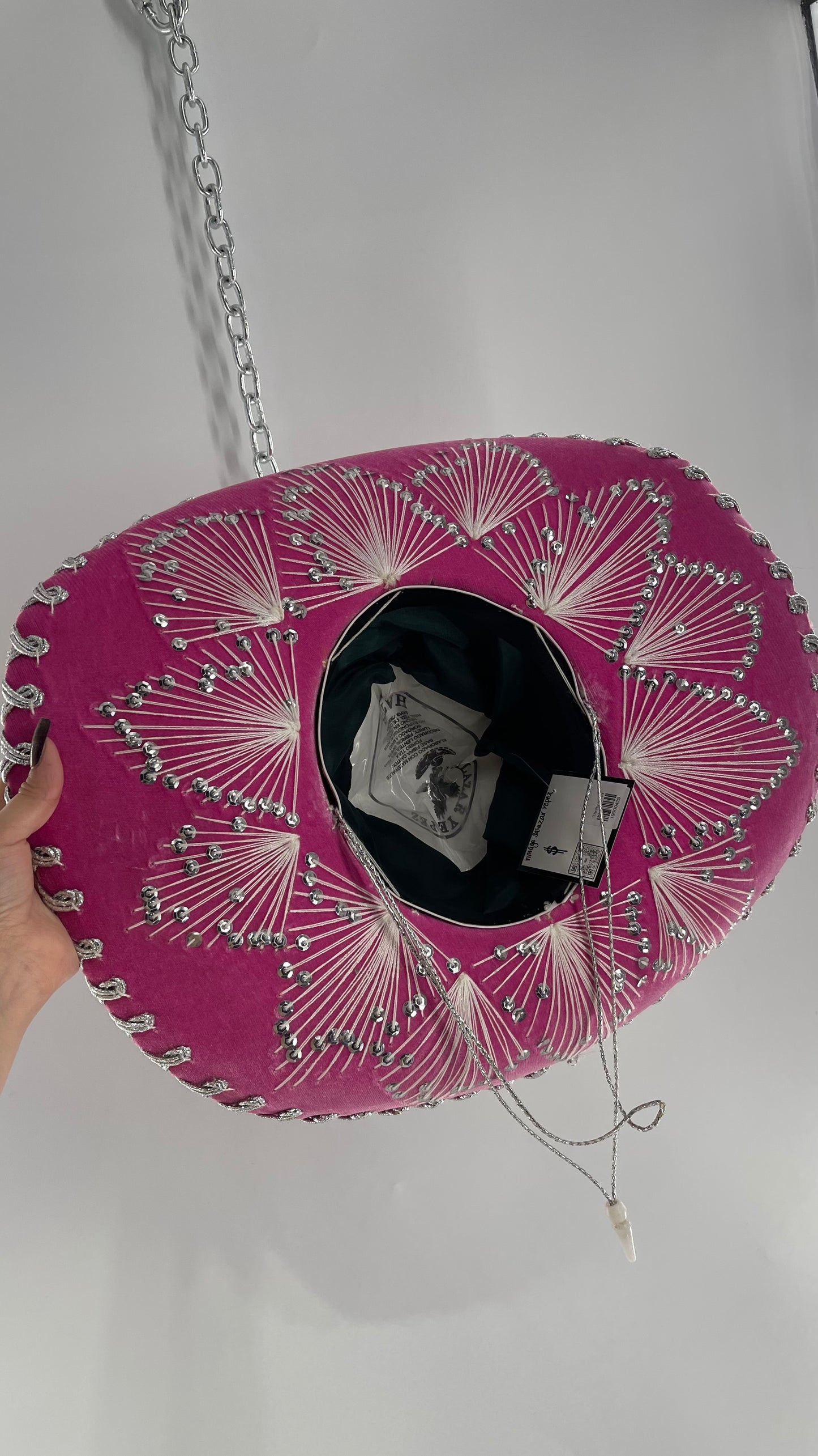 Vintage 1970s Pink and Silver Salazar Yepez Sombrero