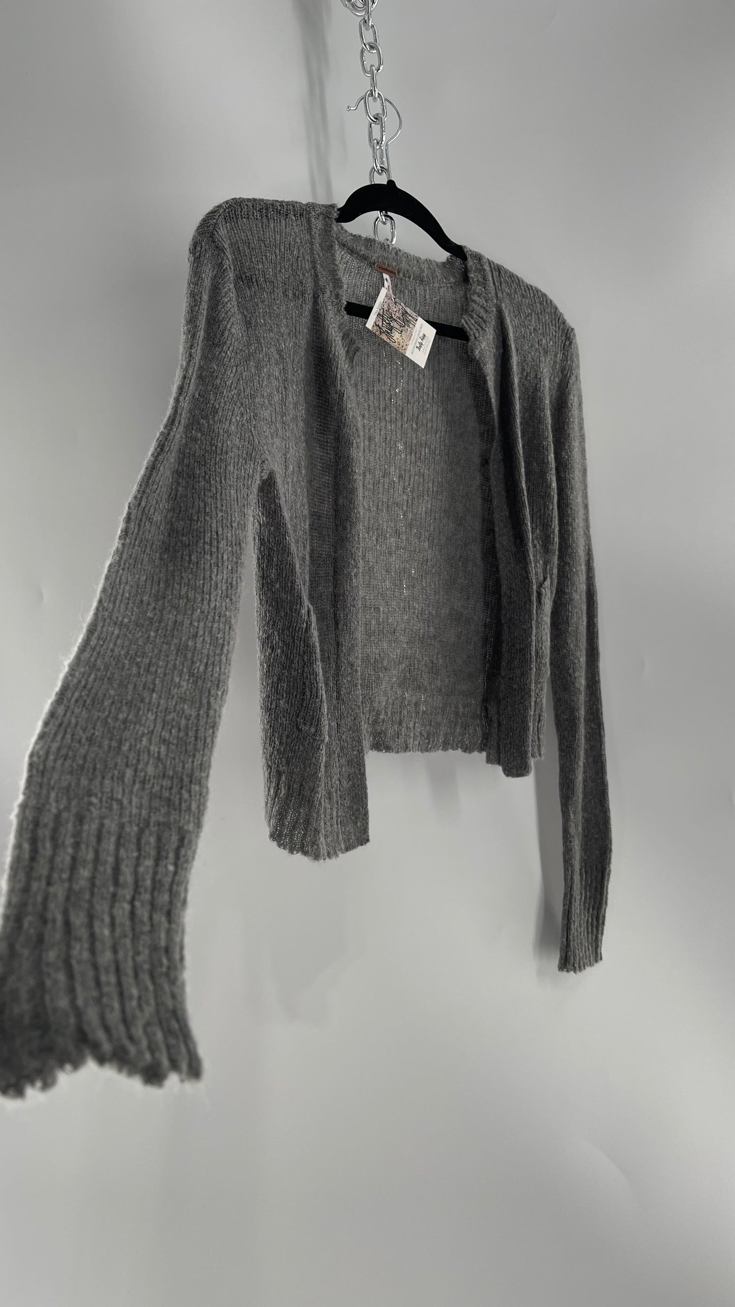 Free People Gray Pocketed Cropped Cardigan (XS) 29% Mohair 21% Wool