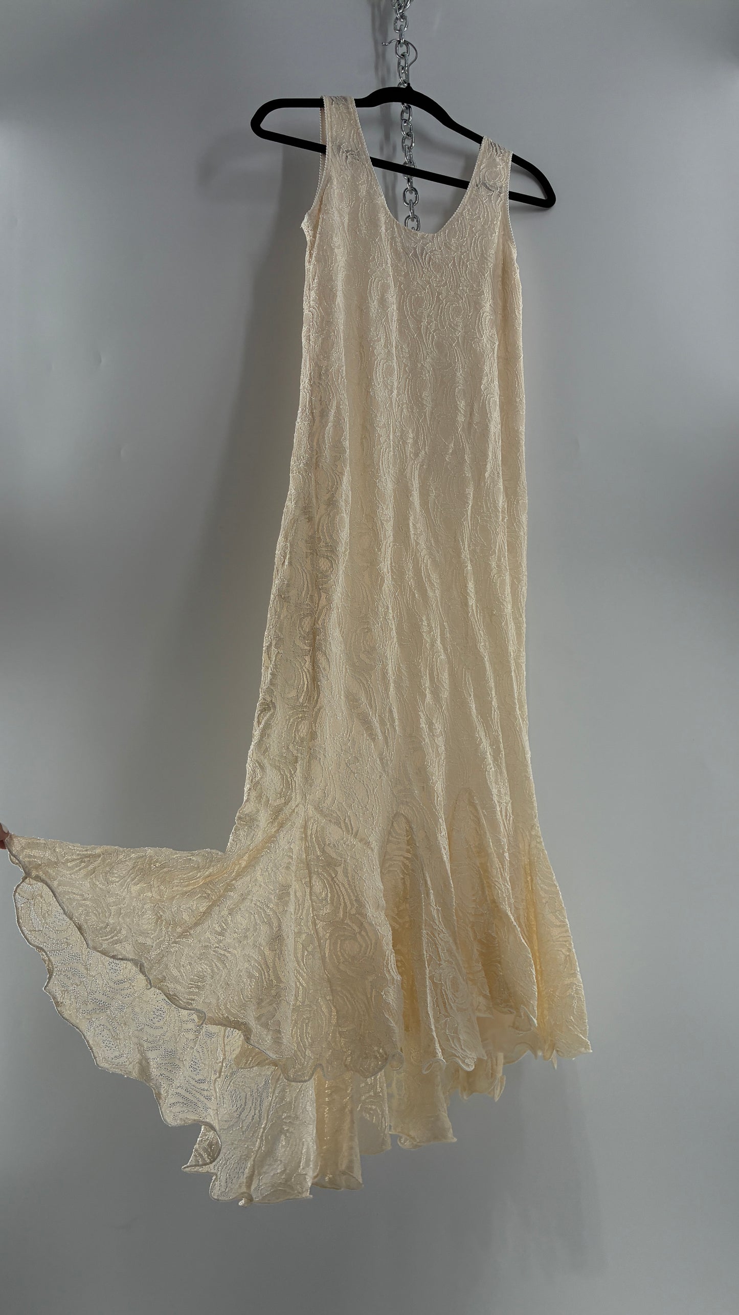 Vintage SARA MIQUE New York Off White Maxi Dress and Balloon Sleeve Cardigan Set (M)