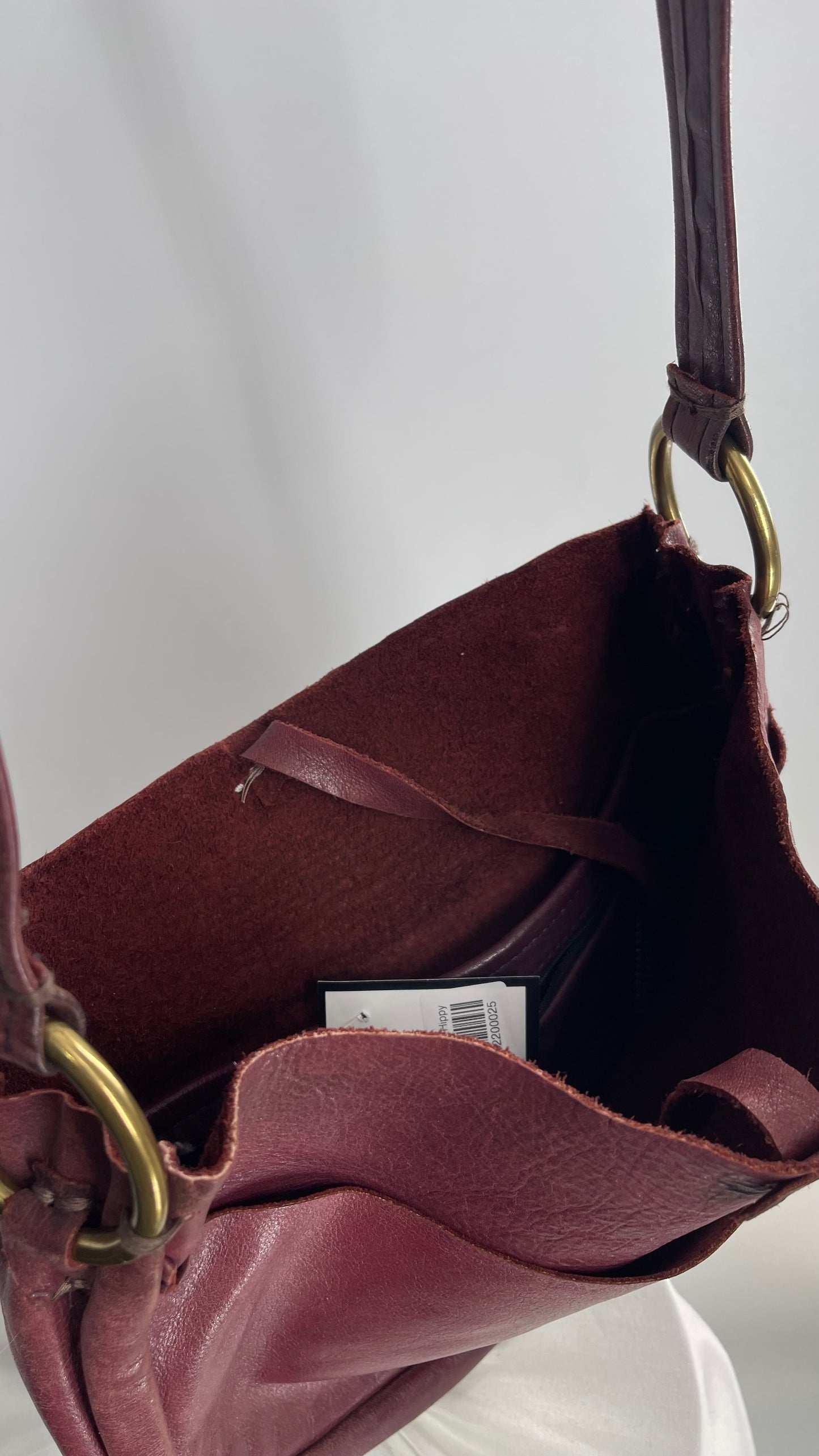 Vintage Burgundy Leather Saddle Bag with Gold Hardware
