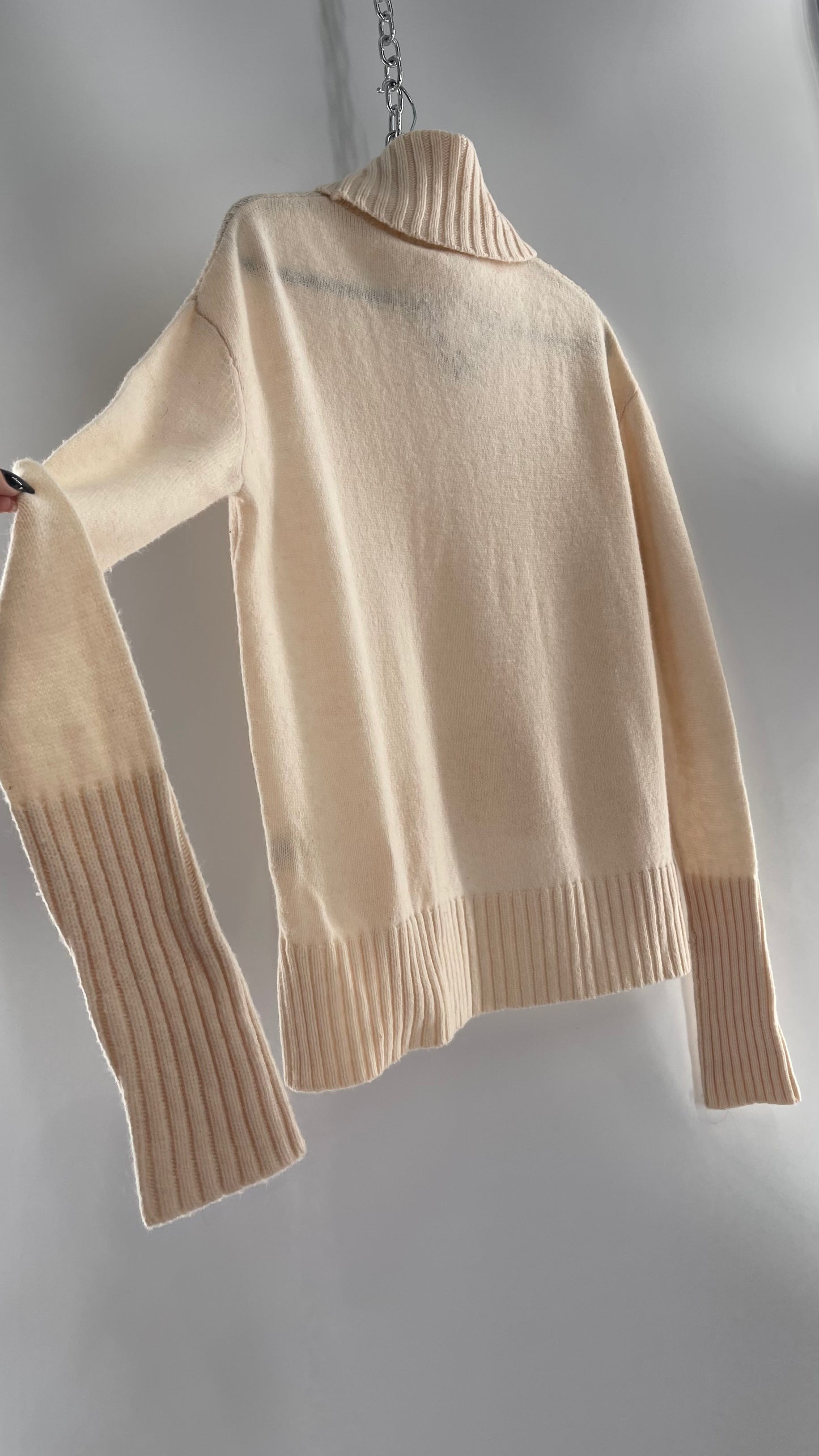 MOTH Anthropologie 80% Wool Ivory Off White Knit Turtle Neck Sweater (Small)