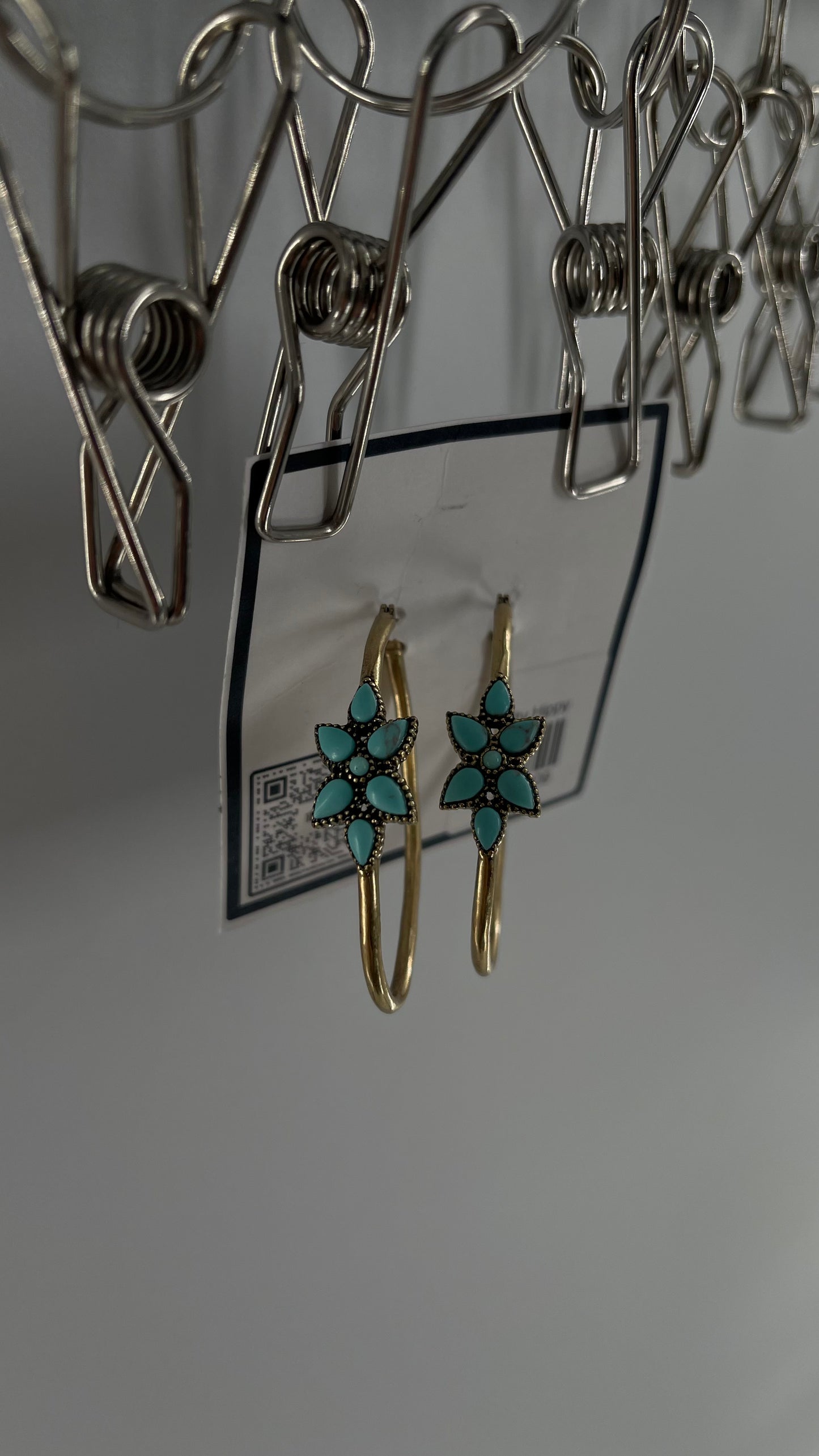 Free People Gold Metal Hoop Earring with Turquoise Stones