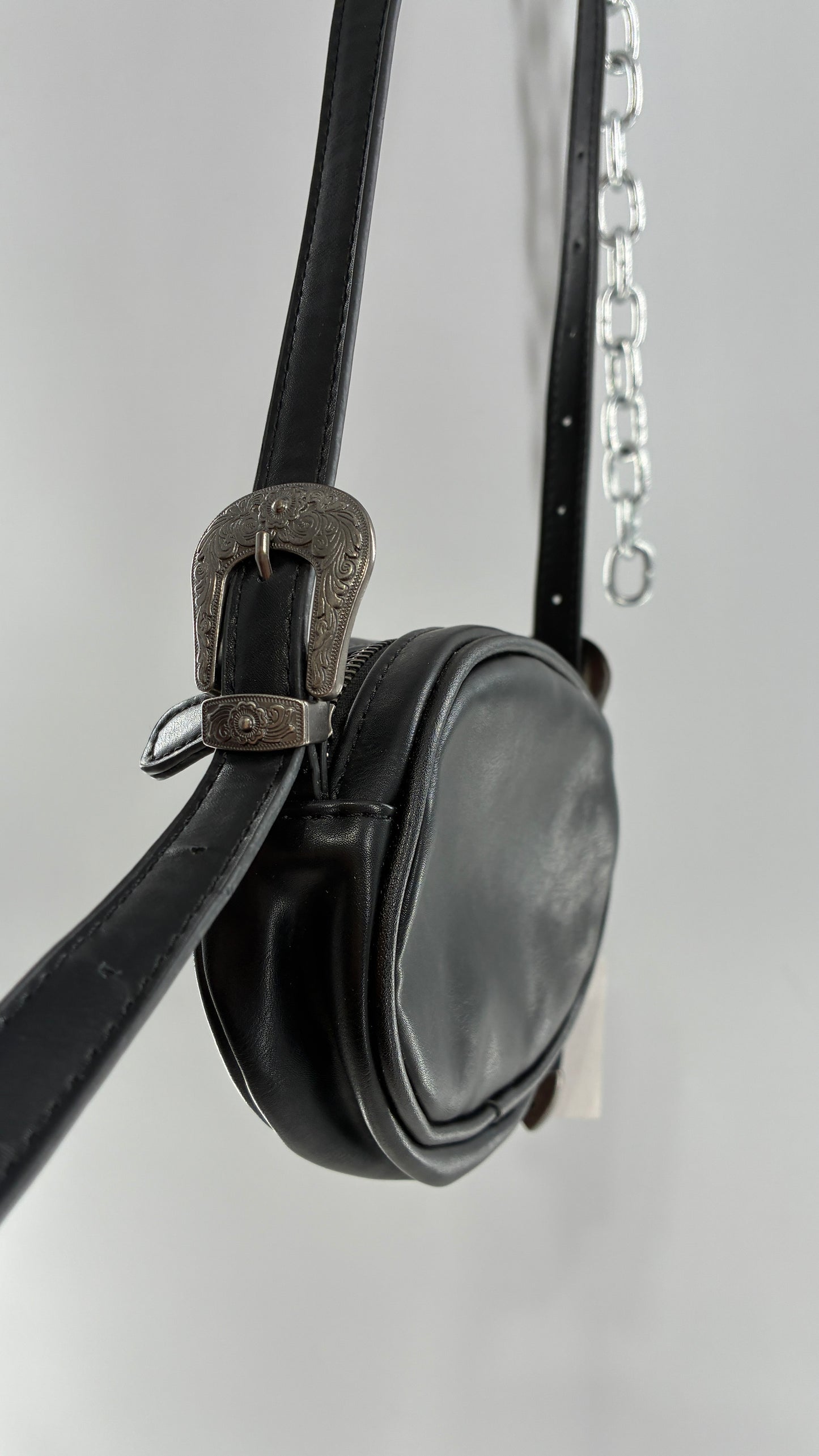 Urban Outfitters Black Vegan Leather Western Buckle Bag