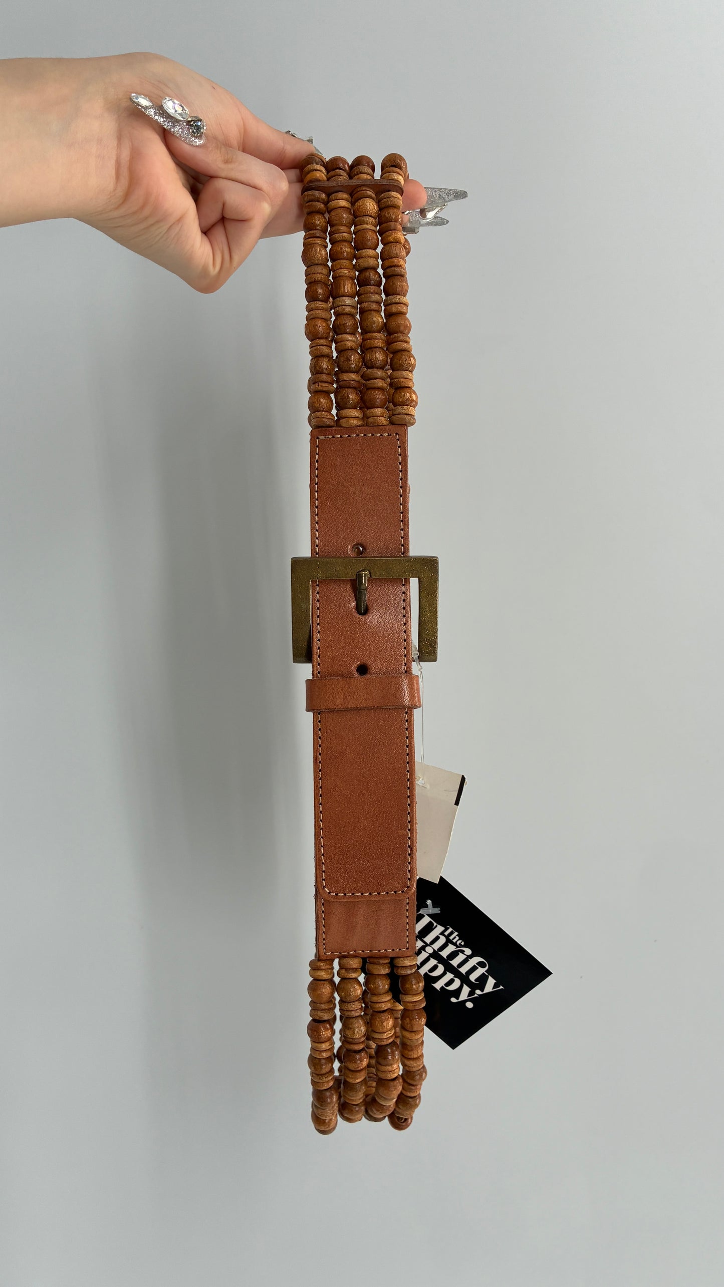 Vintage Leather, Beaded Belt with Tags Attached (Medium)