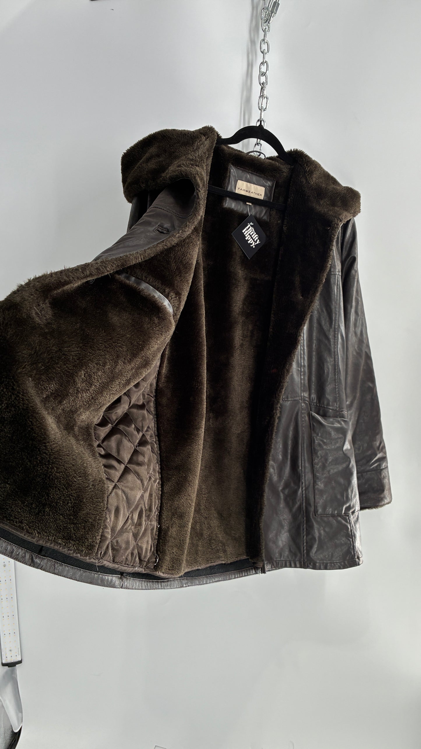 Vintage Vegan Leather FAIRWEATHER Faux Fur Lined Jacket (Large)