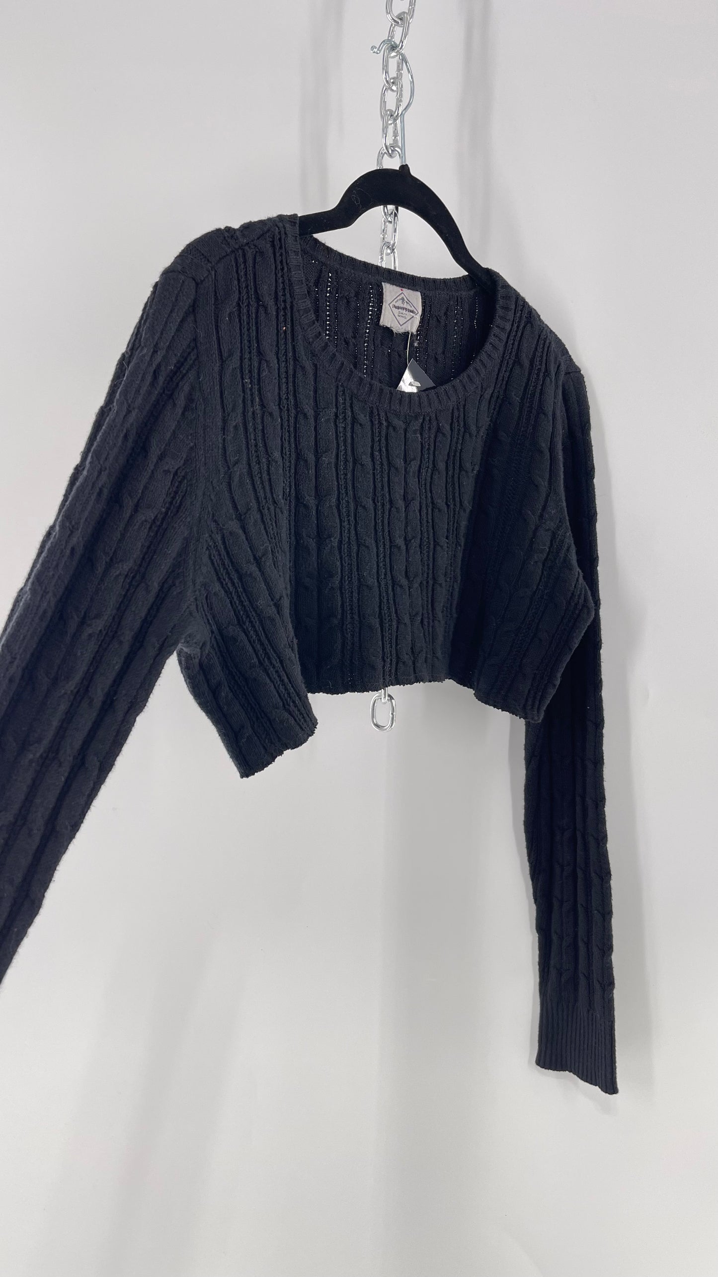 Urban Outfitters Reworked Cropped Cableknit Black Sweater (Medium)