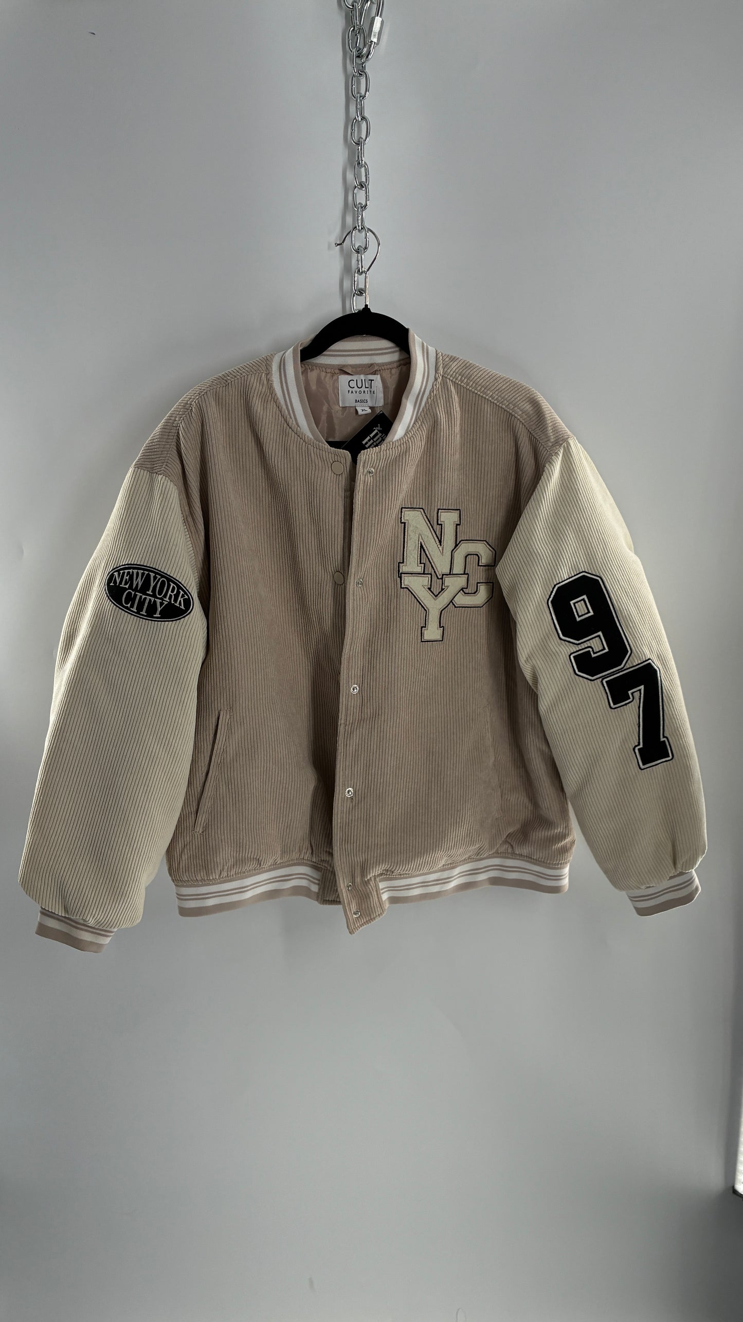 Cult Favorite Corduroy NYC Patch/Badge Varsity Jacket (XL)