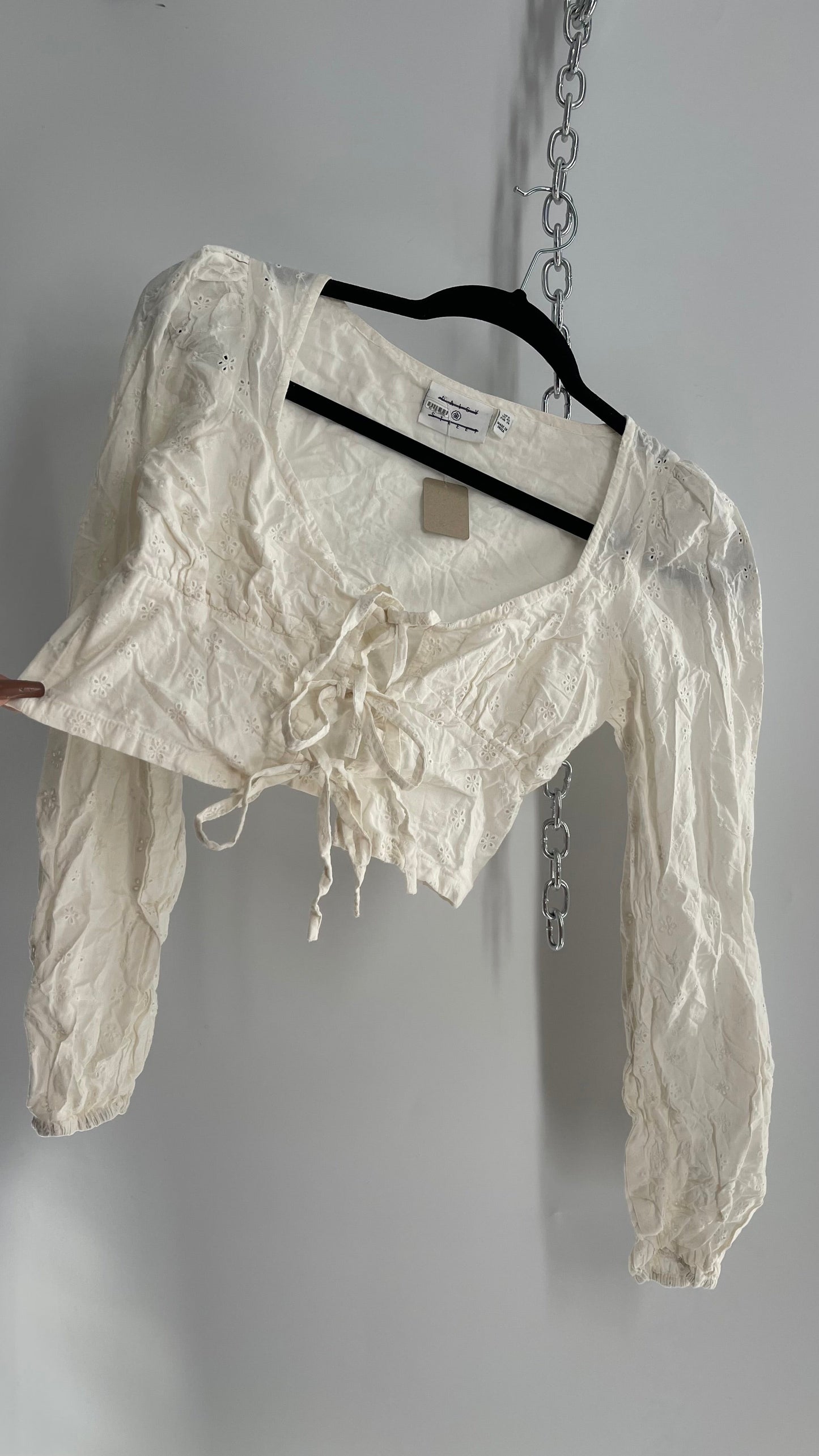 Daisy Street Triple Tie Bust Off White Eyelet Lace Blouse (S)