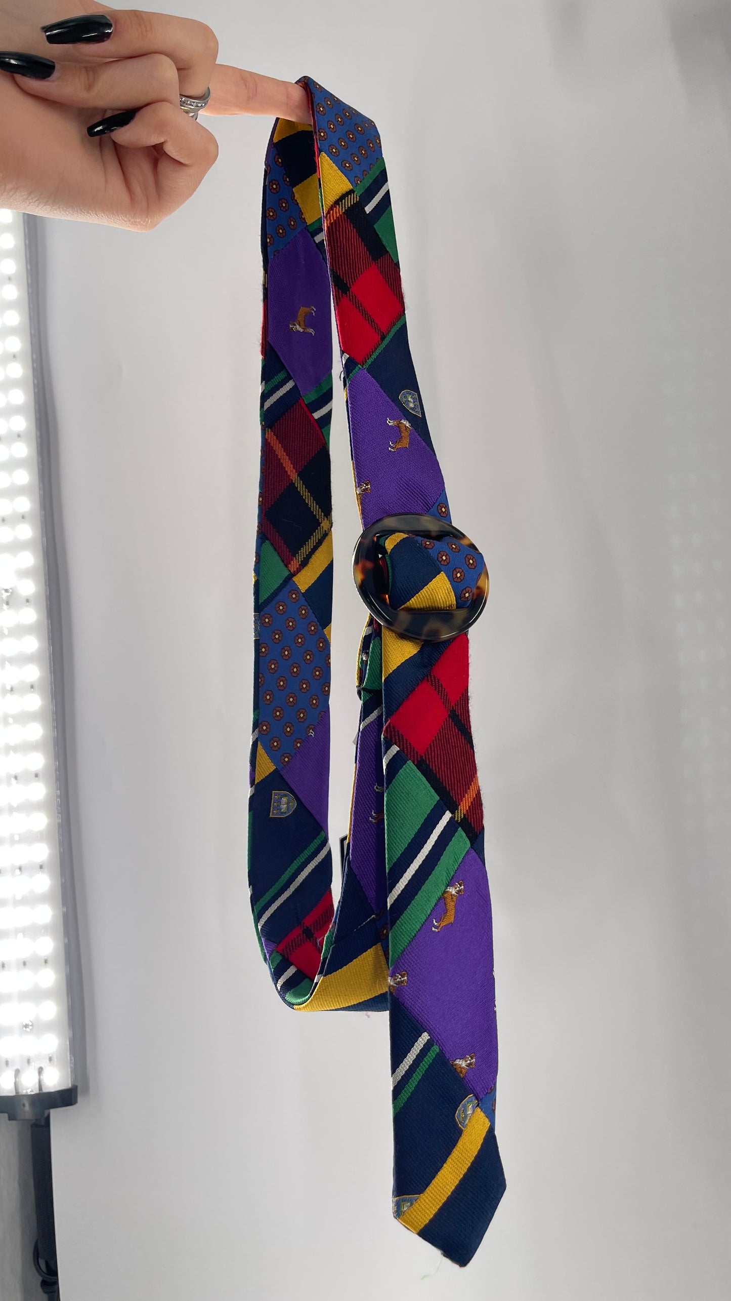 J. Crew Patchwork Tie Belt with Tortoise Buckle (S/M)