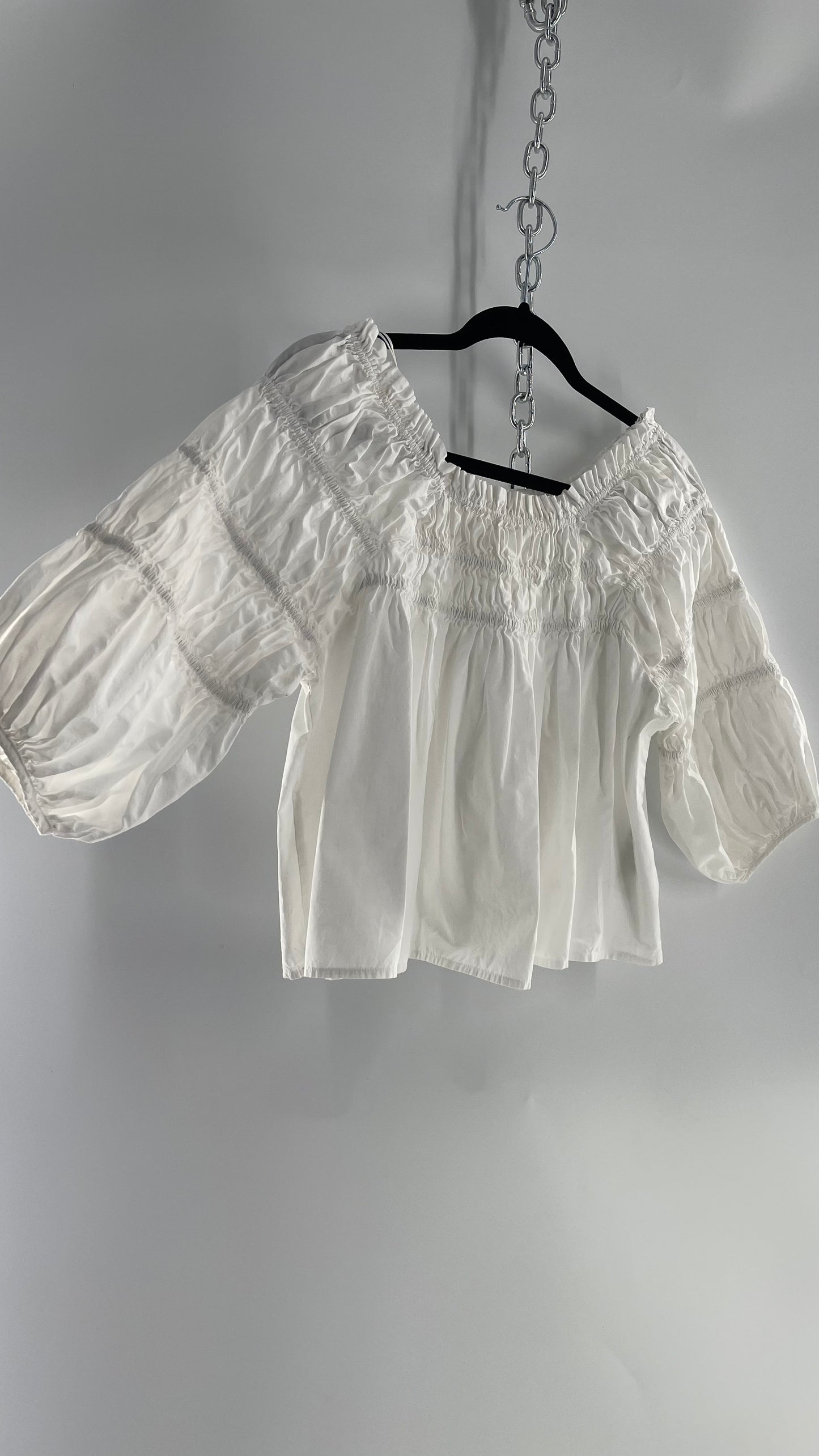 Free People White Smocked Blouse (XS)