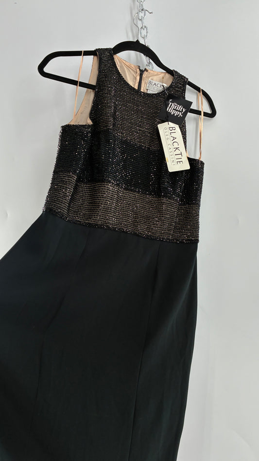 Deadstock Vintage BLACKTIE Oleg Classini Black and Nude Beaded Bodice Dress (10)