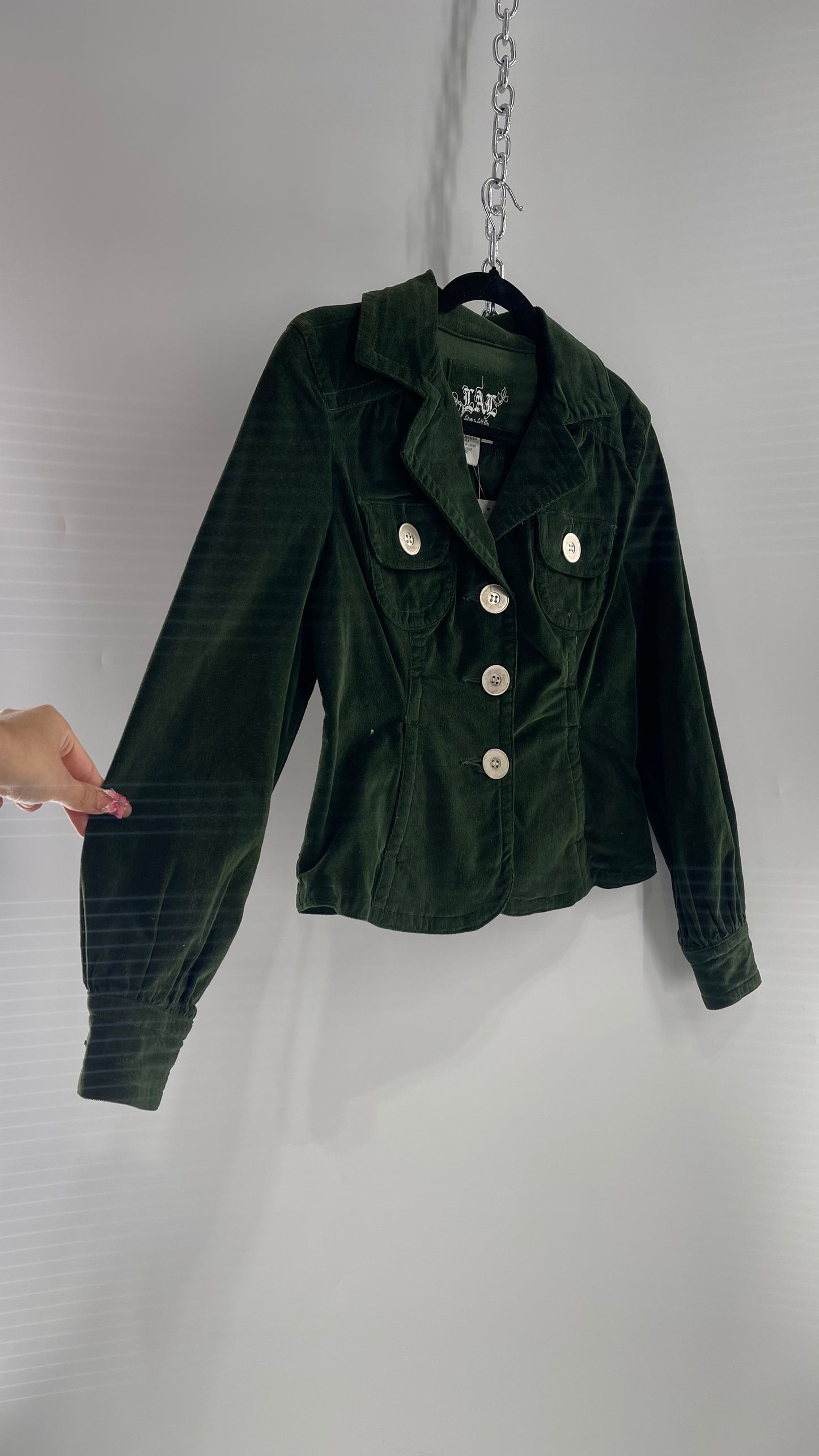 Deadstock VINTAGE 1990s Live a Little Green Corduroy Blazer Jacket with Tags Attached (Petite Medium)
