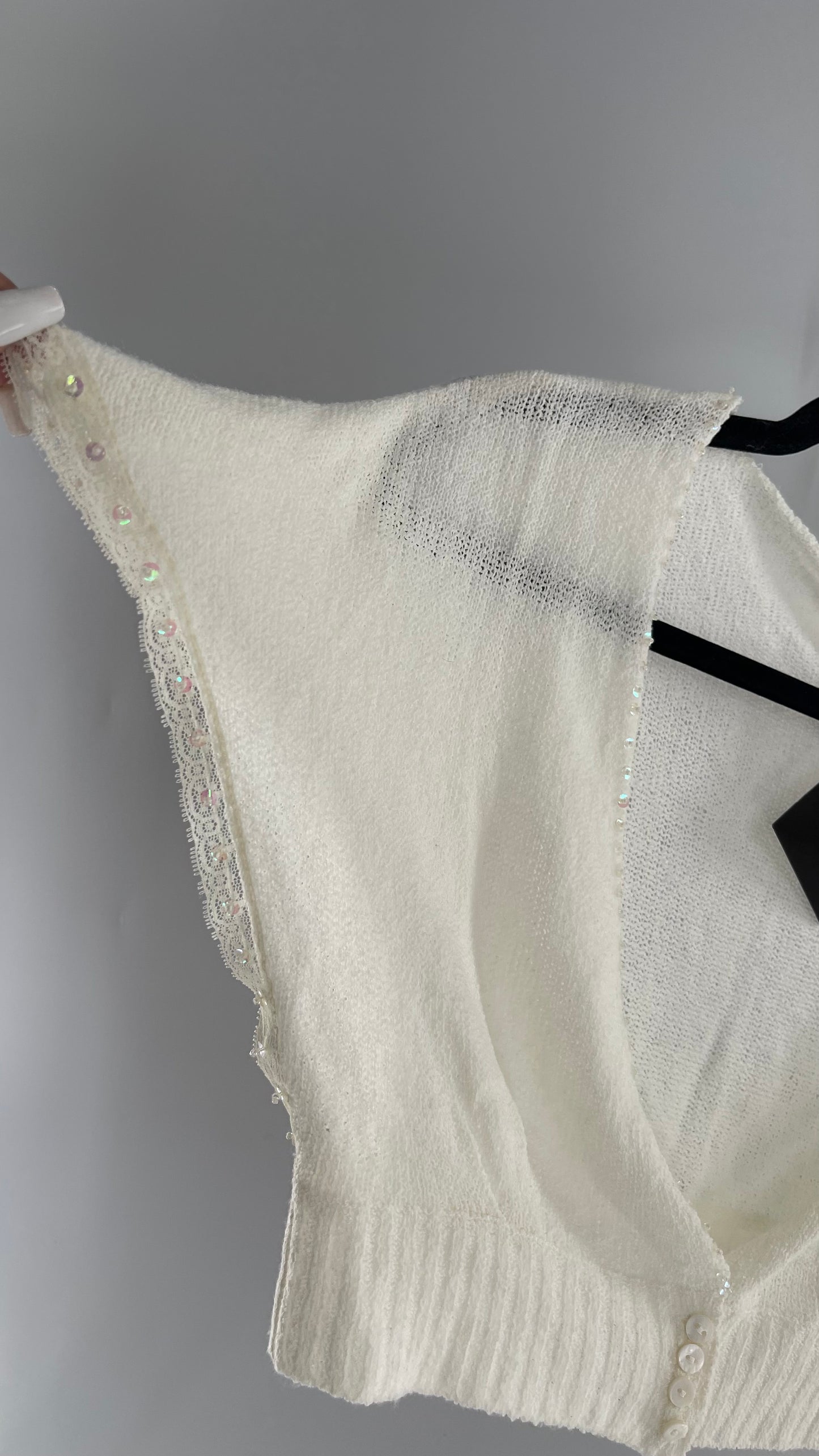 MIXIT VINTAGE White 100% Acrylic Cropped Shrug with Sequin and Button Detailing (Medium)