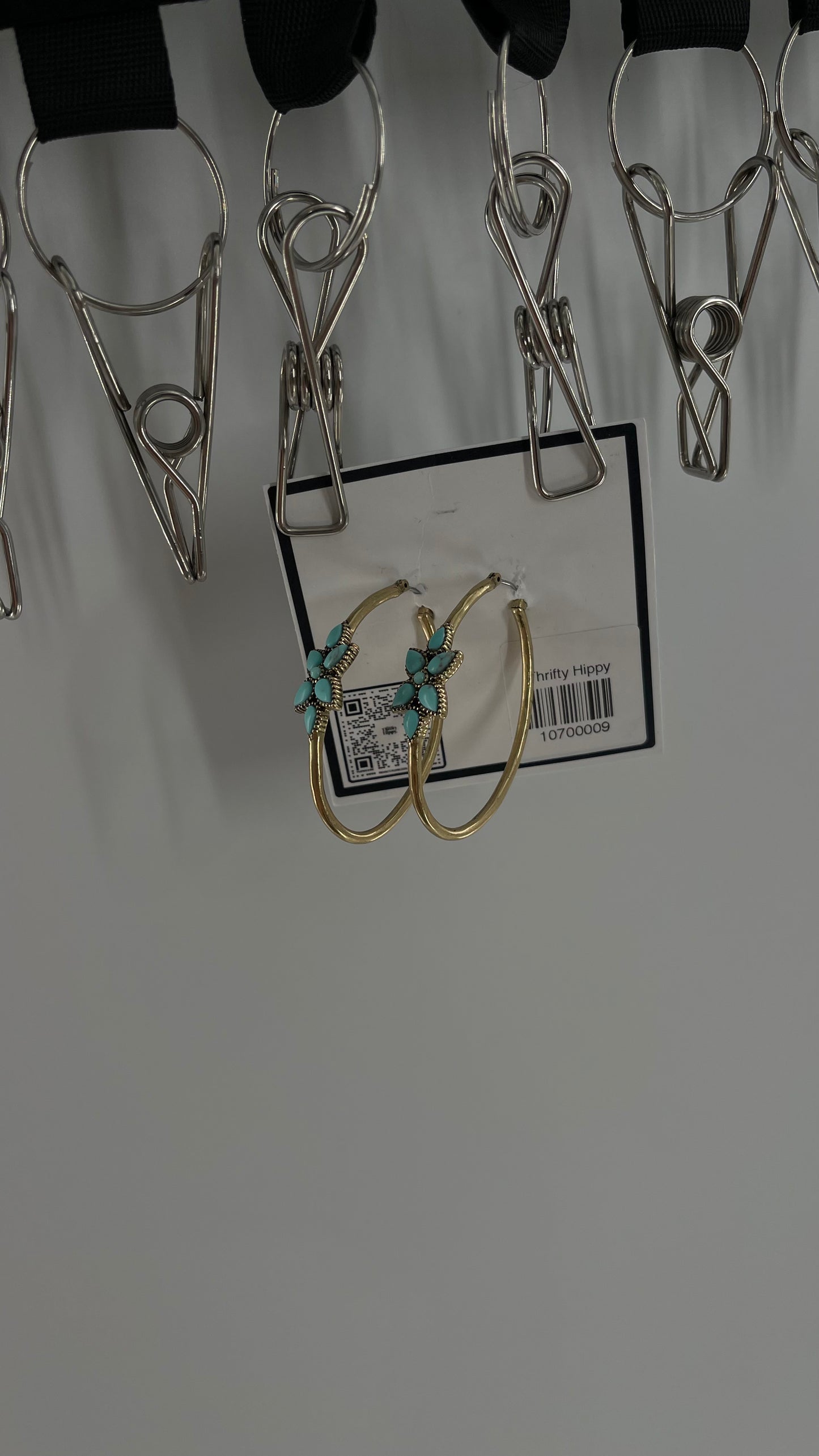 Free People Gold Metal Hoop Earring with Turquoise Stones