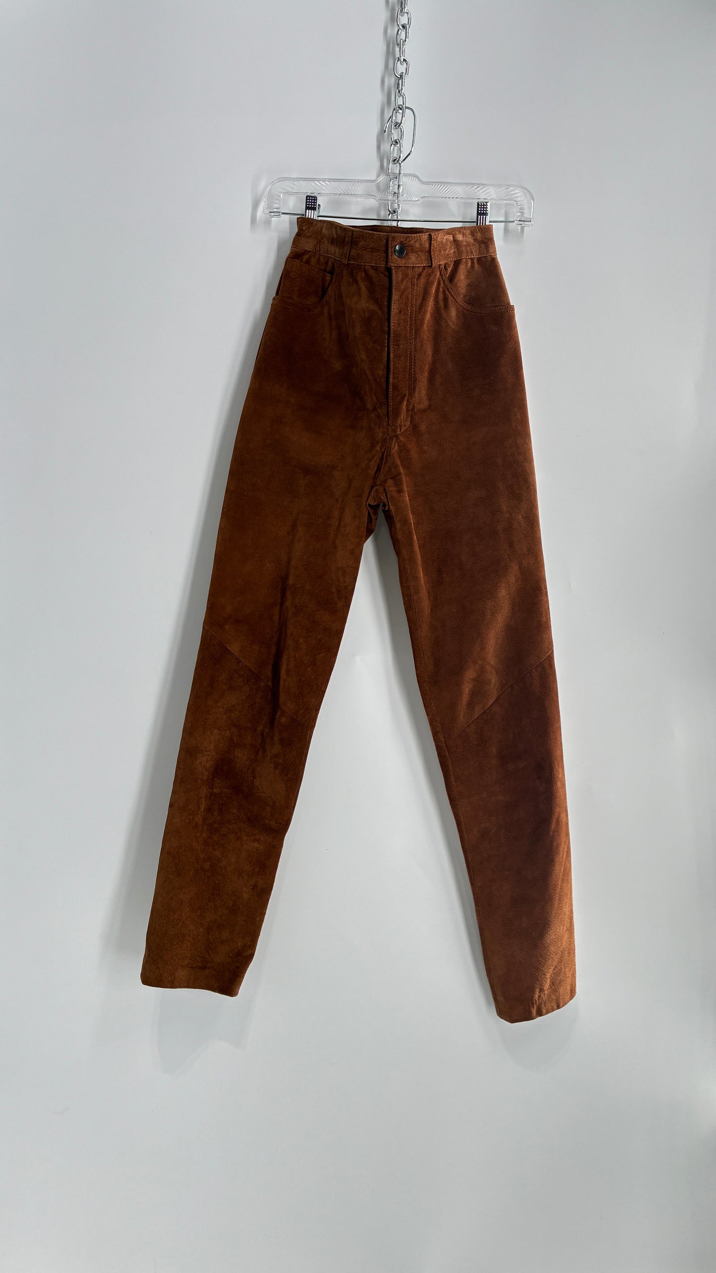 Vintage 1980 ANNTAYLOR High Waisted Brown Suede Leather Straight Leg Bottoms (2)